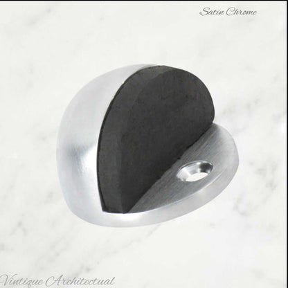 Satin Chrome Brass Oval Floor rubber door stop - Vintique Concepts