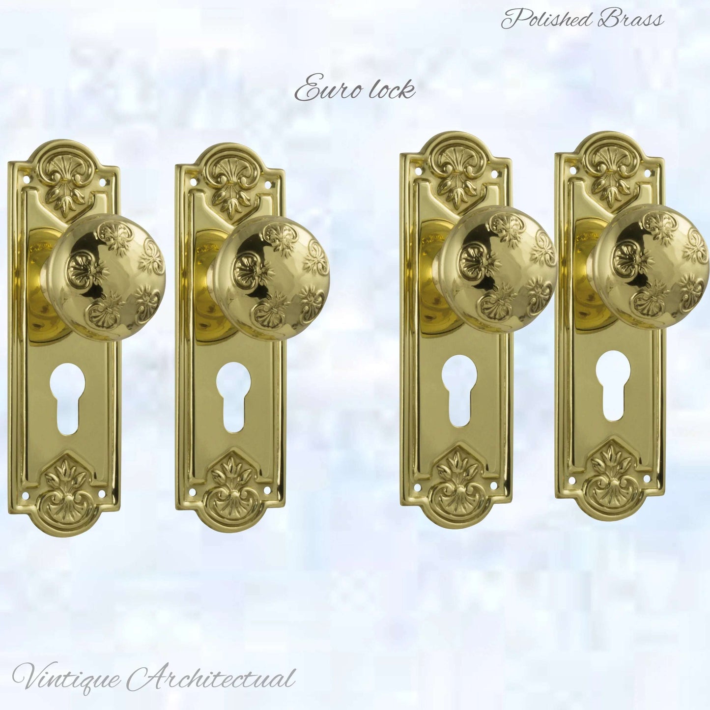 Polished Brass Francais Door knob W/backplate 188mmx58mm - Vintique Concepts