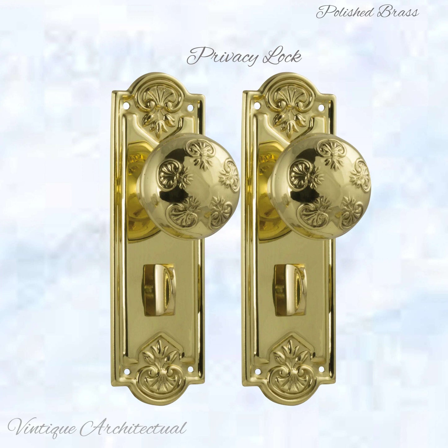 Polished Brass Francais Door knob W/backplate 188mmx58mm - Vintique Concepts