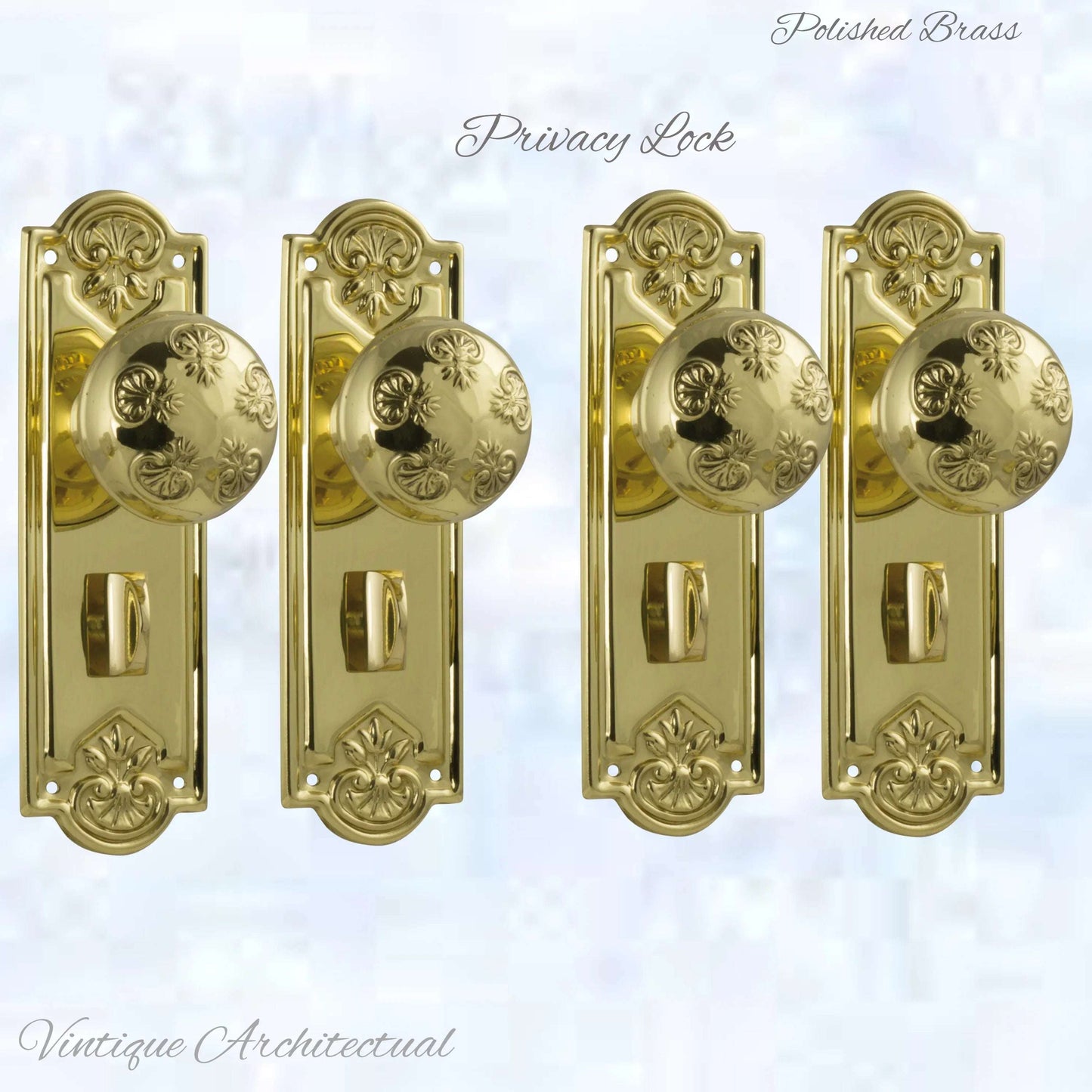 Polished Brass Francais Door knob W/backplate 188mmx58mm - Vintique Concepts