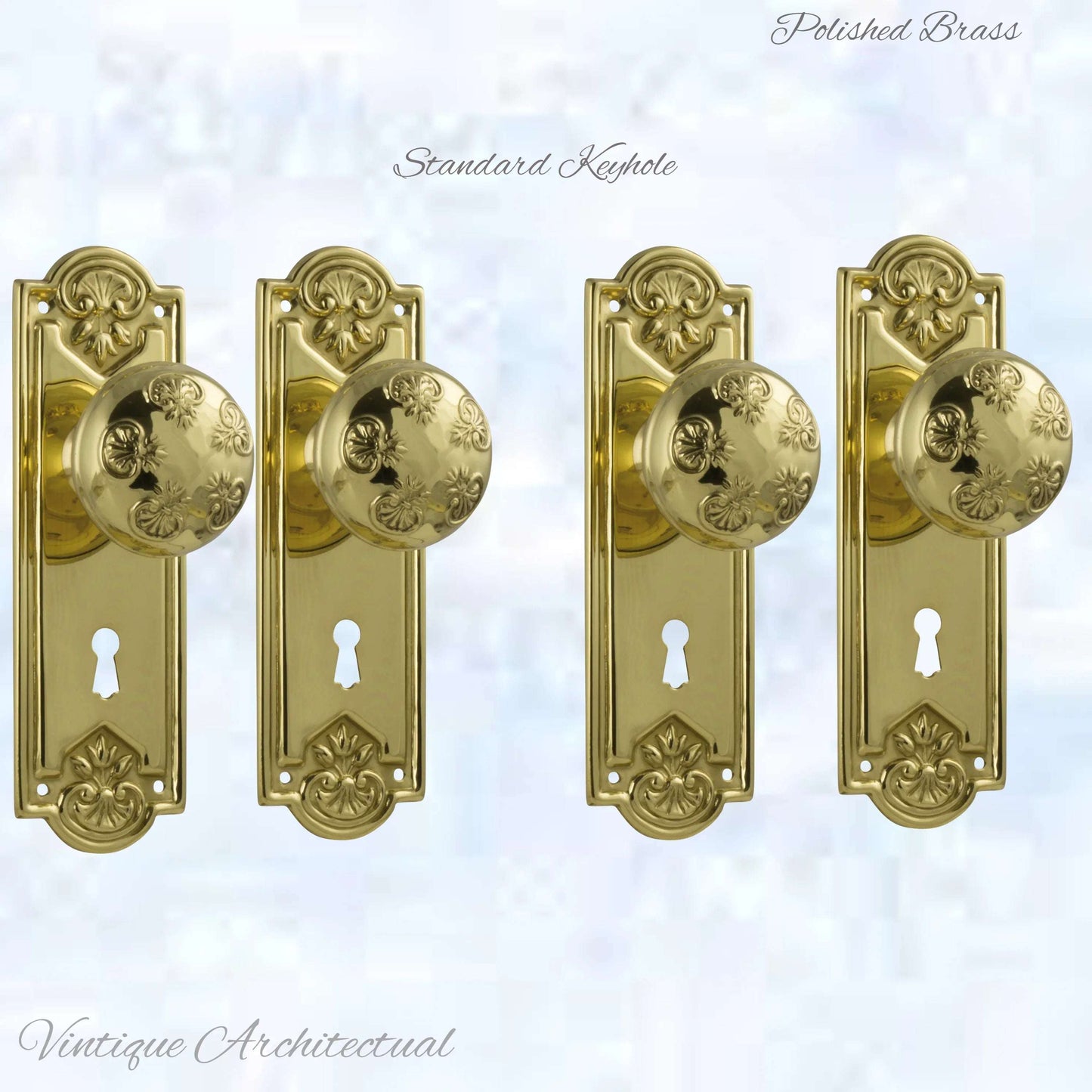 Polished Brass Francais Door knob W/backplate 188mmx58mm - Vintique Concepts