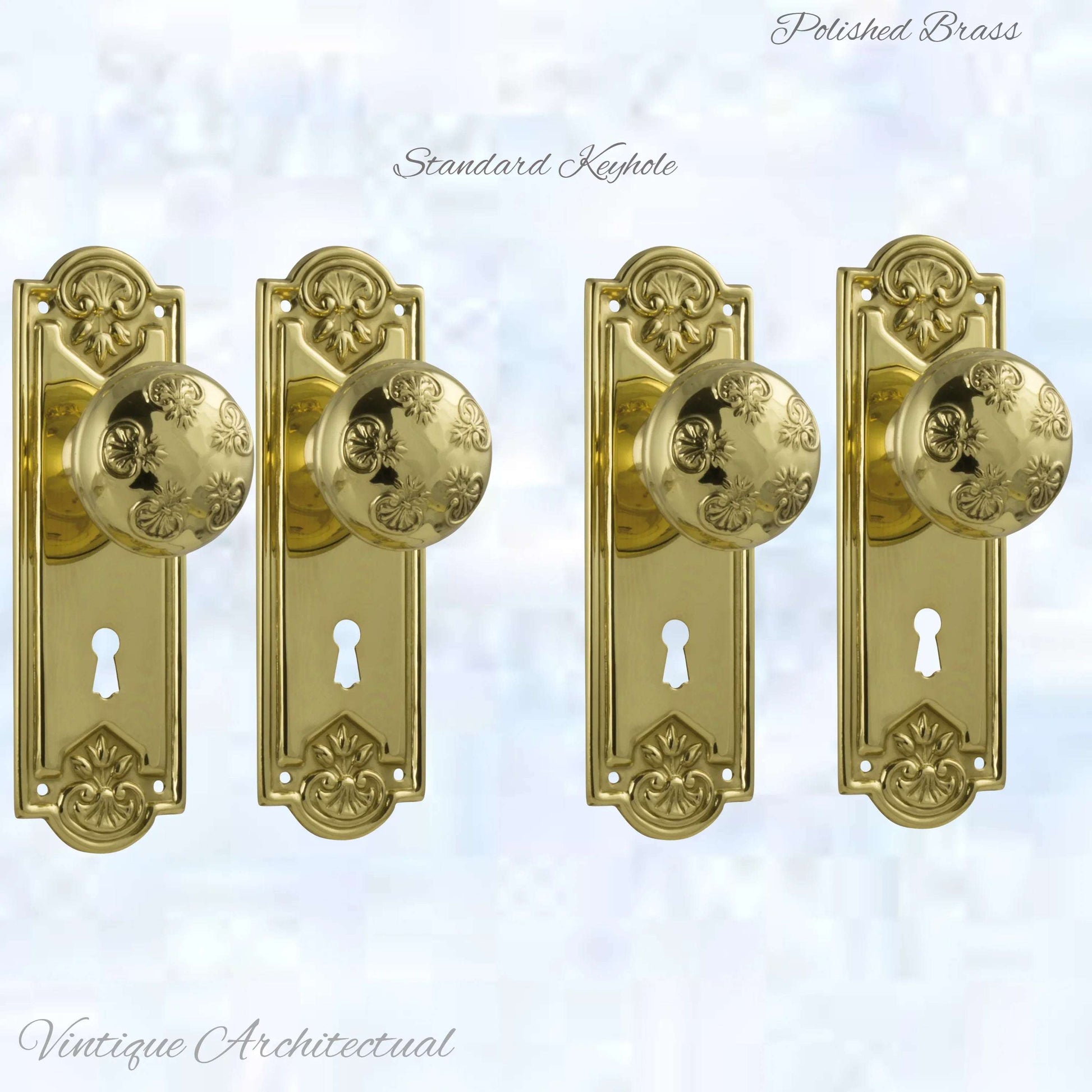 Polished Brass Francais Door knob W/backplate 188mmx58mm - Vintique Concepts