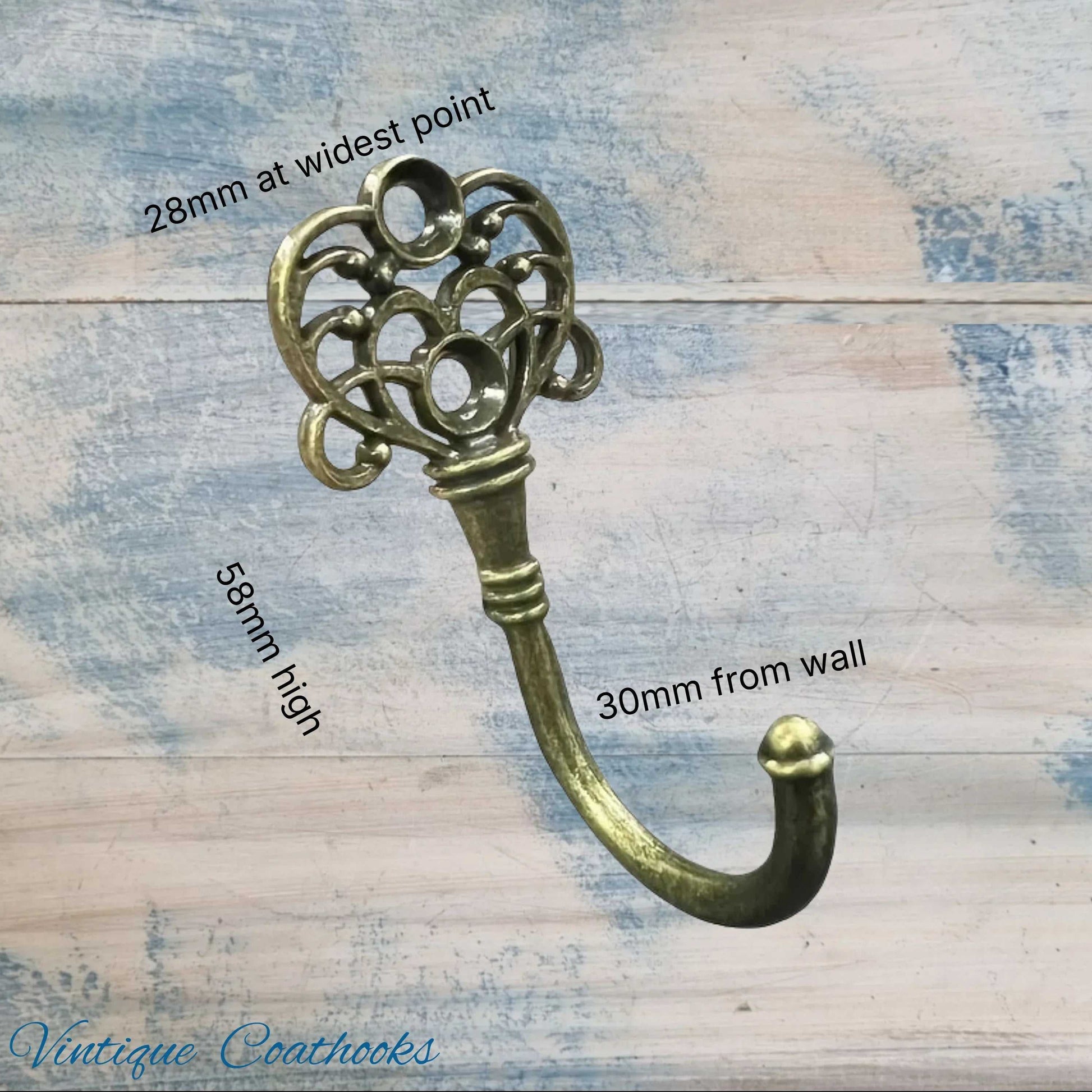 Antique Look Regina crown Robe hook, cup hook & more 30mm long - Vintique Concepts