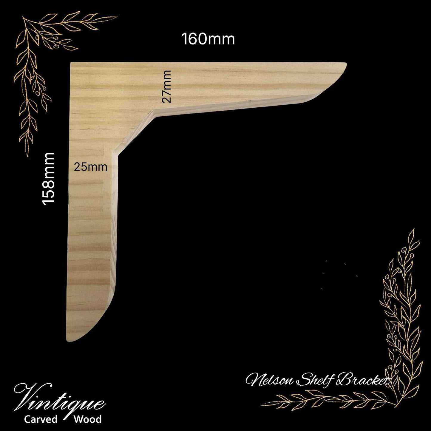 Nelson unfinished small carved wood shelf Bracket 160mm x 158mm - Vintique Concepts