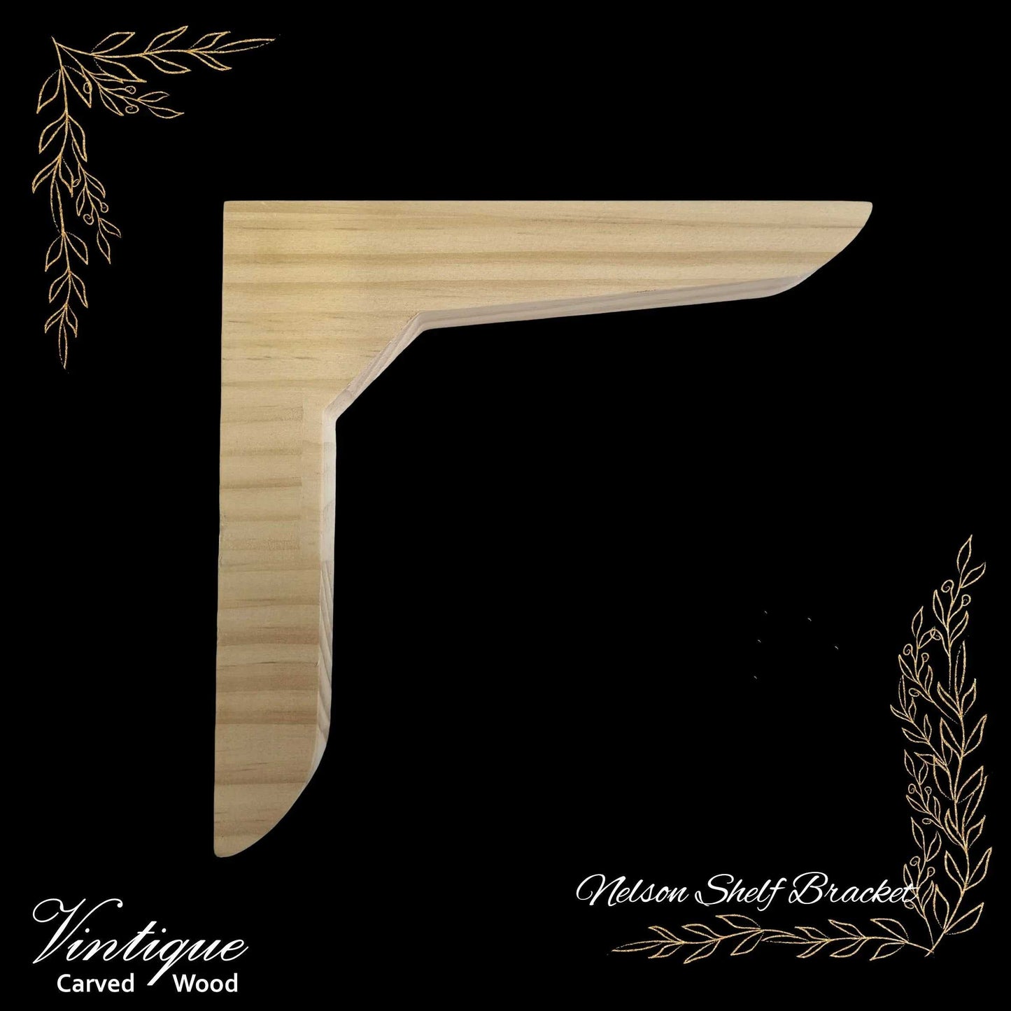 Nelson unfinished small carved wood shelf Bracket 160mm x 158mm - Vintique Concepts