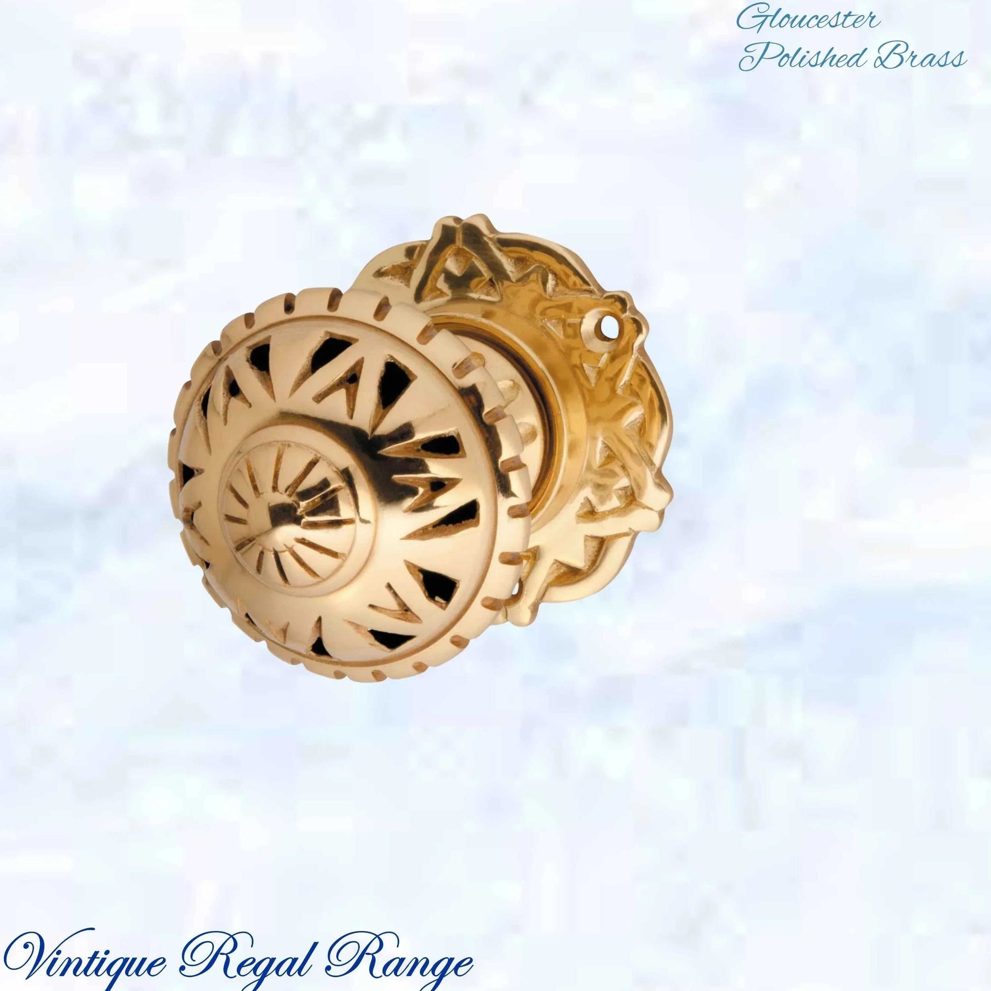 Polished Brass Gloucester Ornate Centre Knob 66mm Backplate - Vintique Concepts