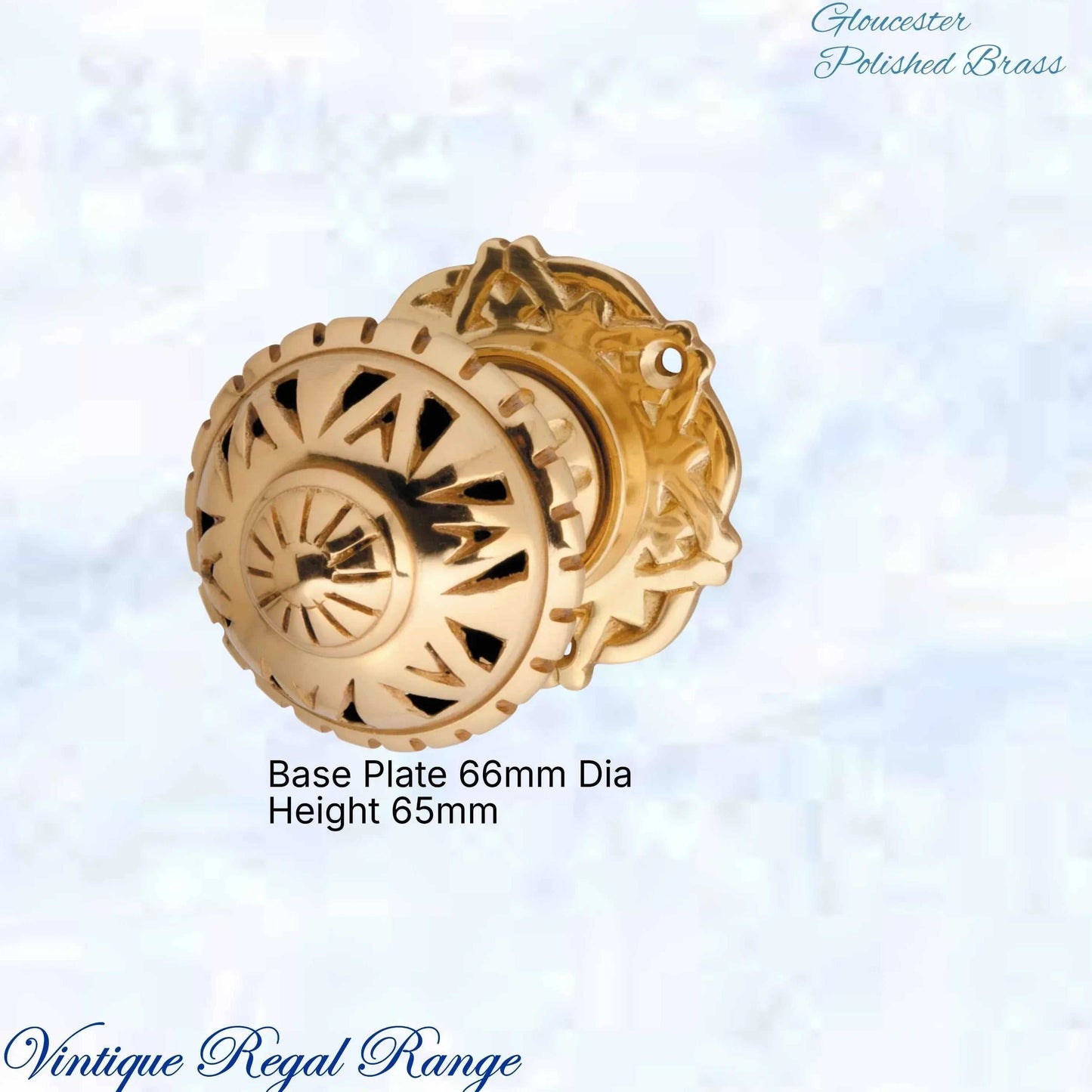 Polished Brass Gloucester Ornate Centre Knob 66mm Backplate - Vintique Concepts