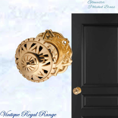 Polished Brass Gloucester Ornate Centre Knob 66mm Backplate - Vintique Concepts