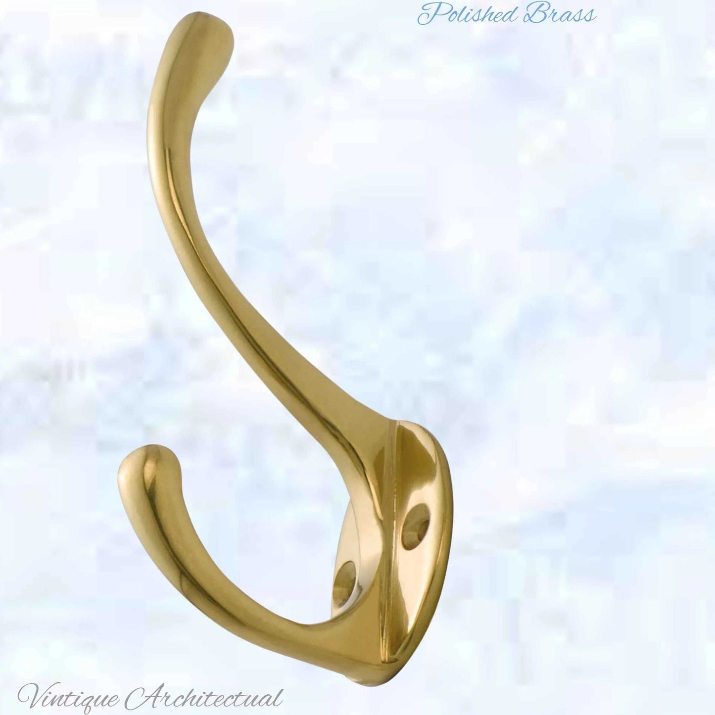 Traditional Coat & Hat Hook XL Polished Brass 125mm x 70mm - Vintique Concepts