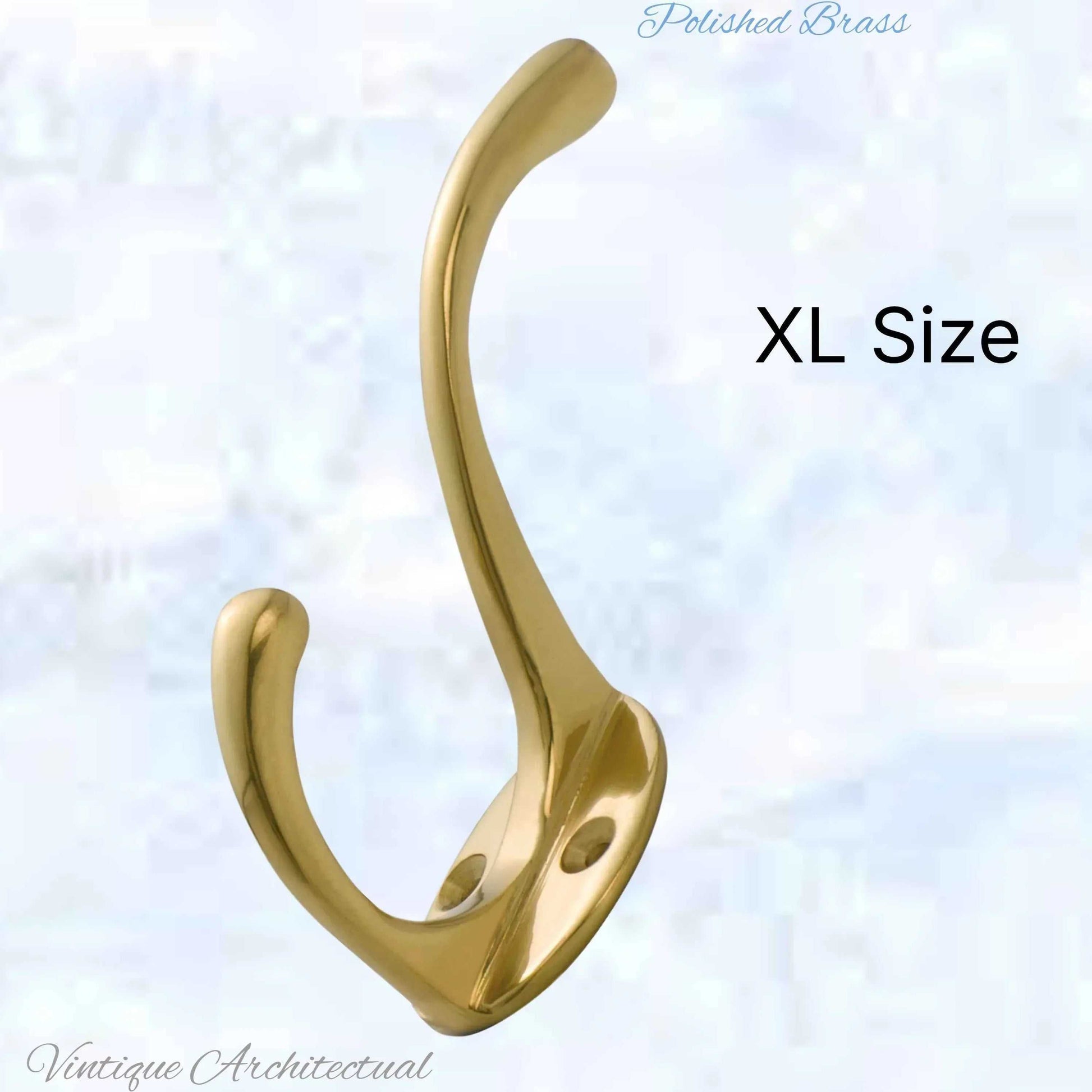Traditional Coat & Hat Hook XL Polished Brass 125mm x 70mm - Vintique Concepts
