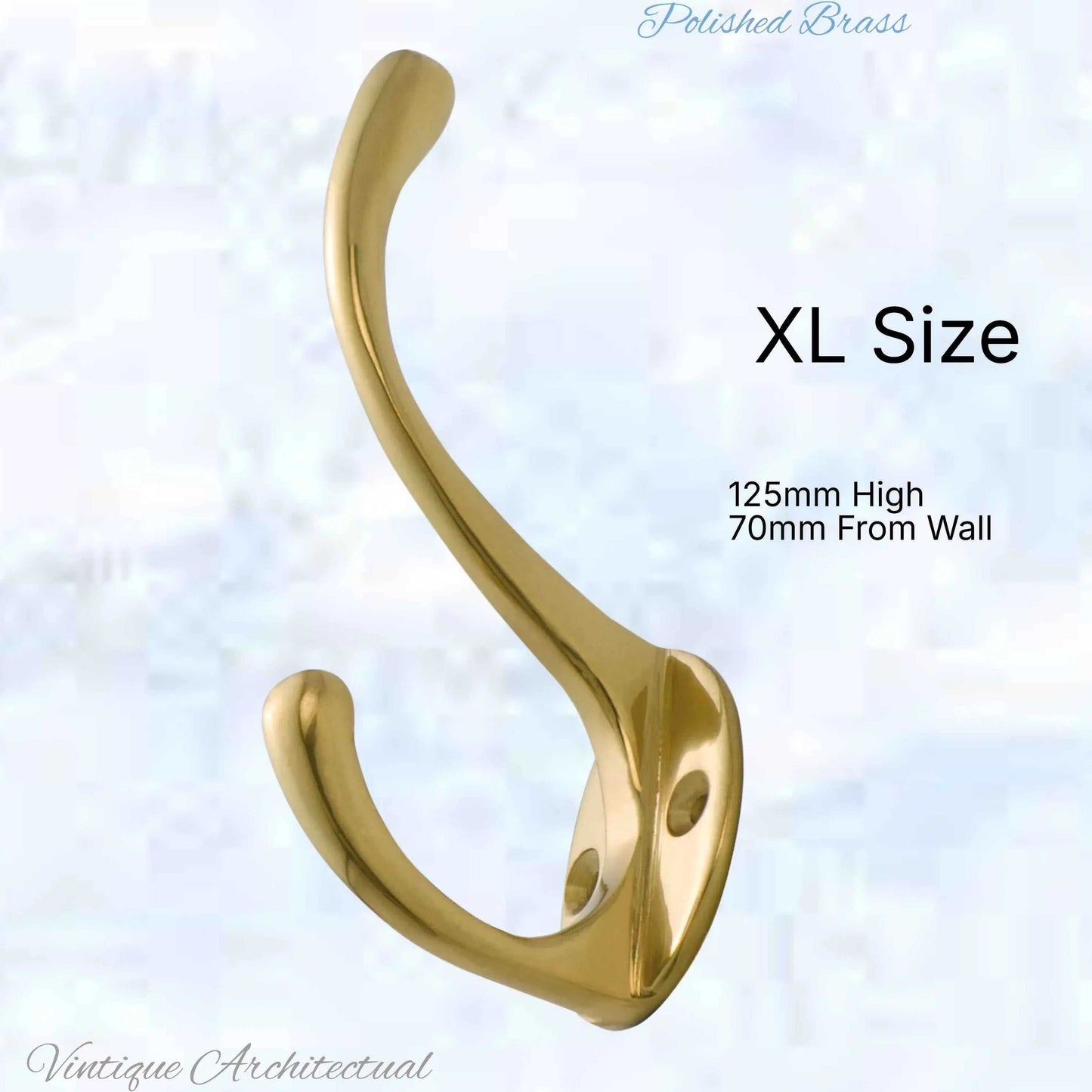 Traditional Coat & Hat Hook XL Polished Brass 125mm x 70mm - Vintique Concepts