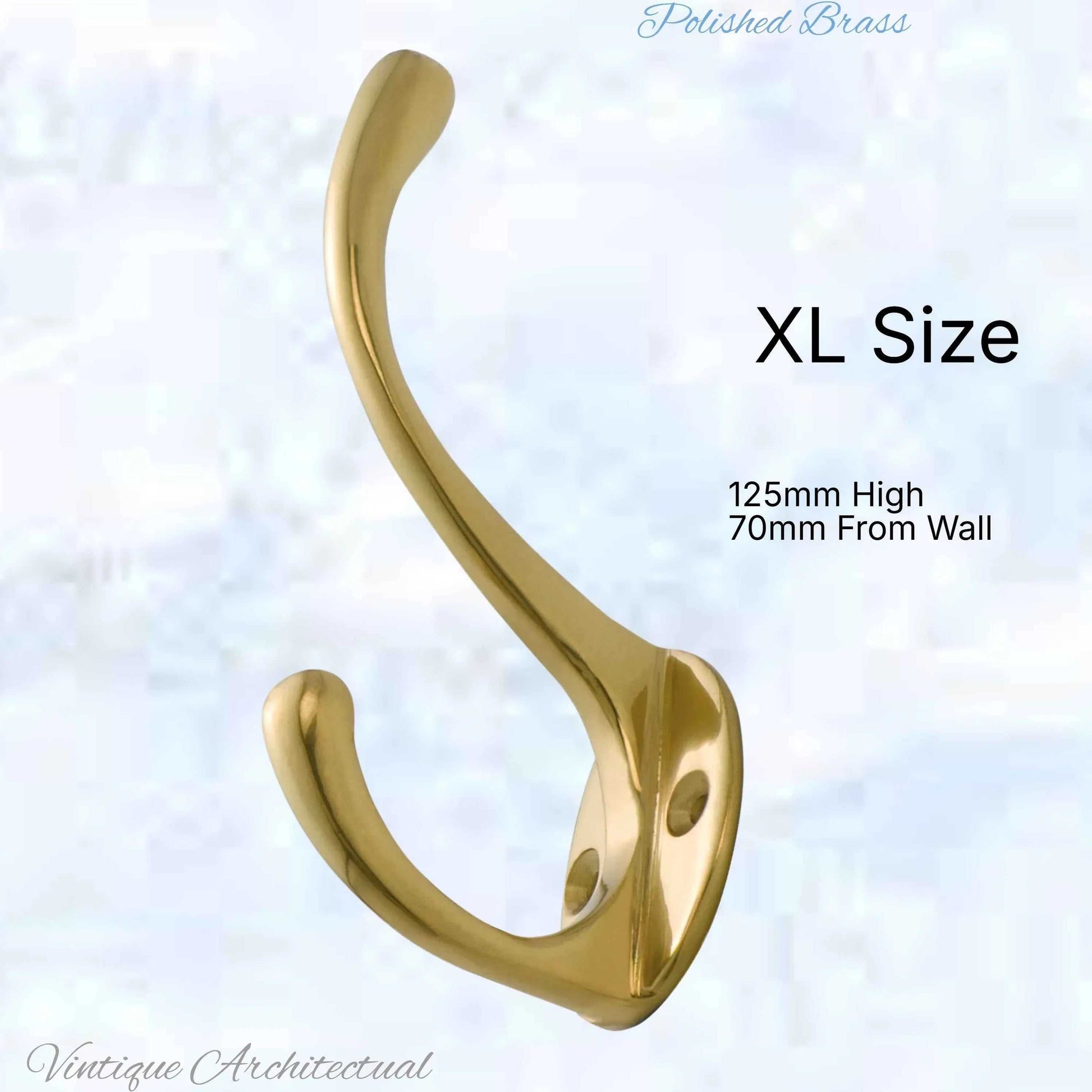 Traditional Coat & Hat Hook XL Polished Brass 125mm x 70mm - Vintique Concepts