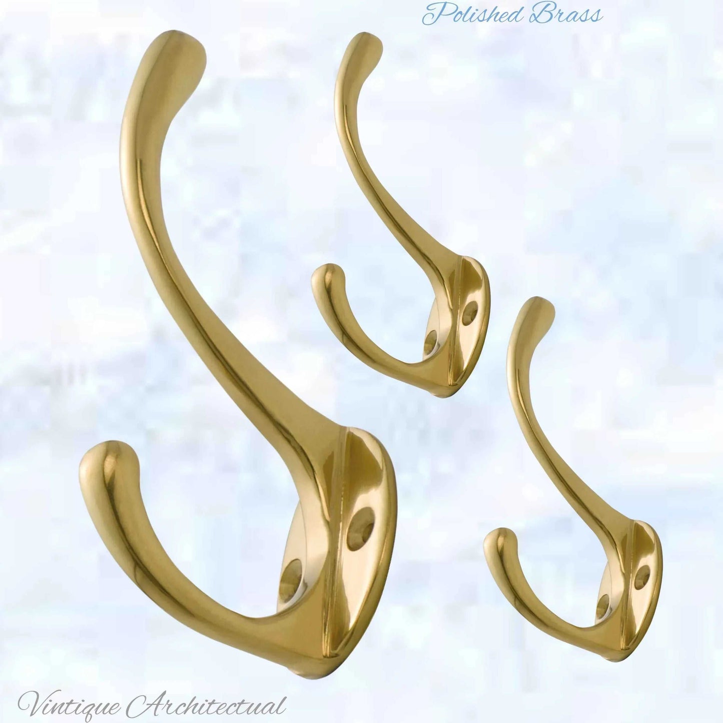 Traditional Coat & Hat Hook XL Polished Brass 125mm x 70mm - Vintique Concepts