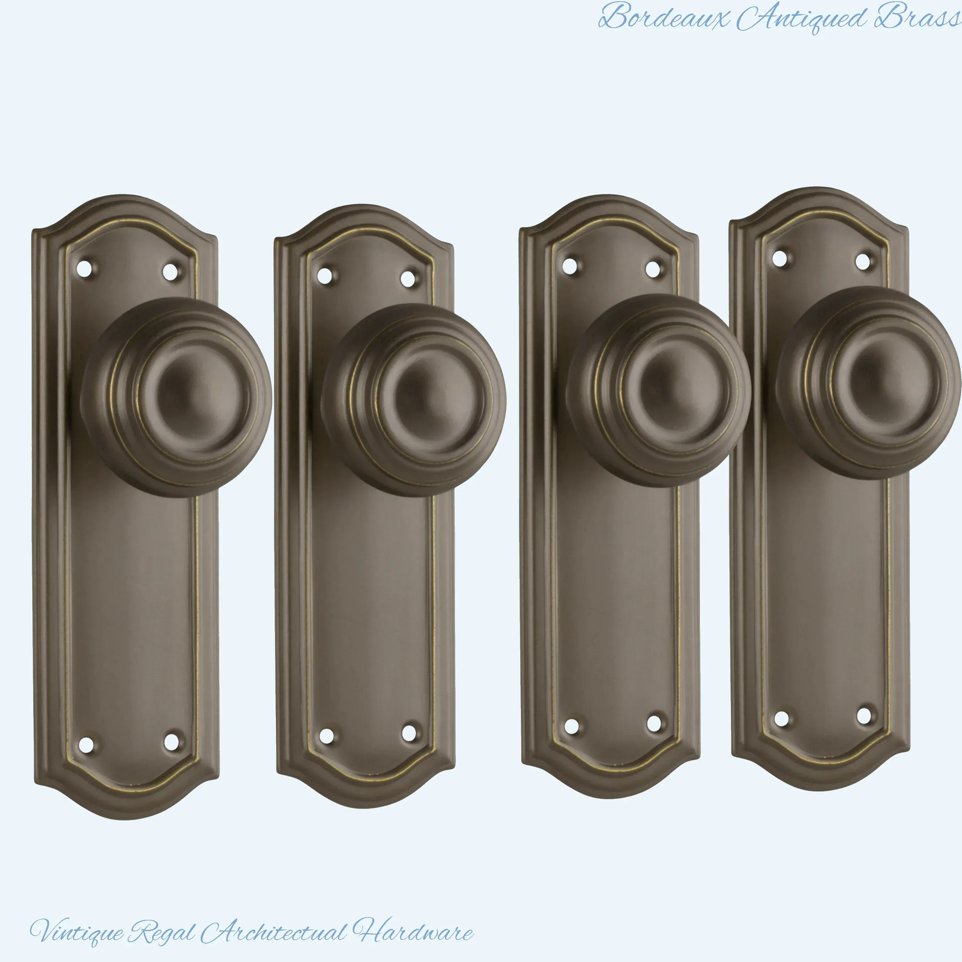 Antiqued Brass Bordeaux Door knob W/backplate 175 x 58mm - Vintique Concepts