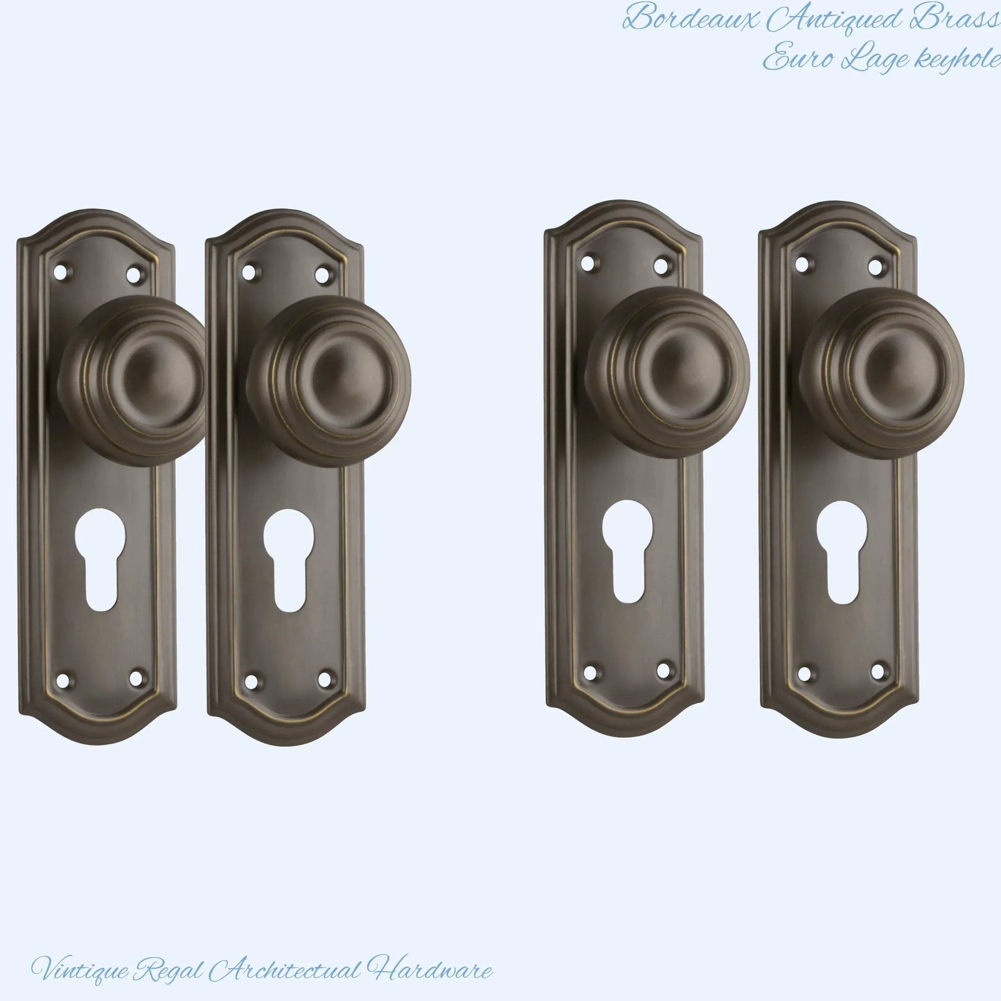 Antiqued Brass Bordeaux Door knob W/backplate 175 x 58mm - Vintique Concepts