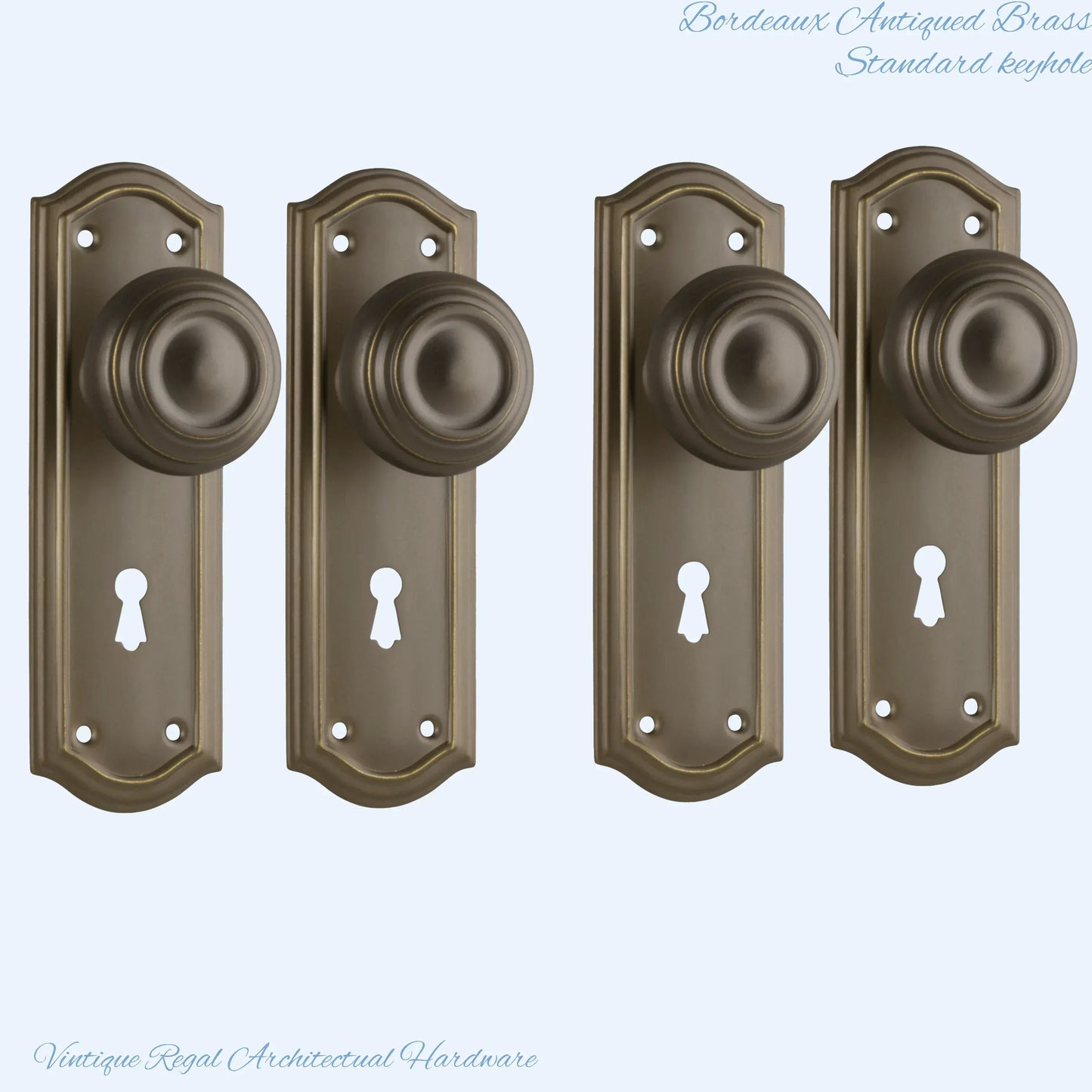 Antiqued Brass Bordeaux Door knob W/backplate 175 x 58mm - Vintique Concepts