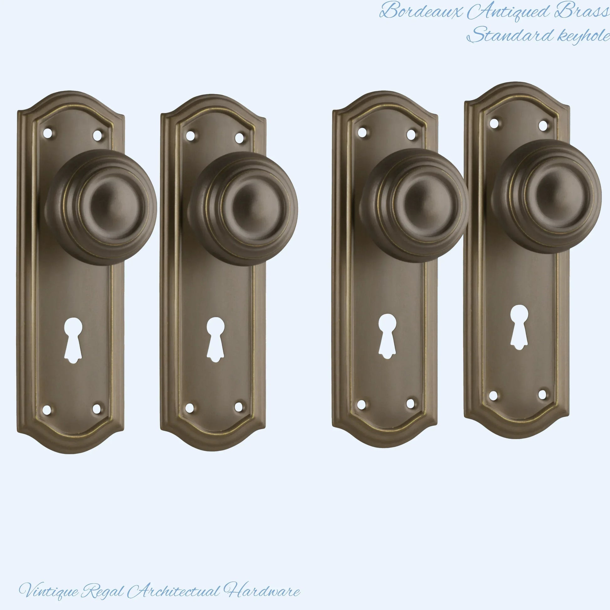 Antiqued Brass Bordeaux Door knob W/backplate 175 x 58mm - Vintique Concepts