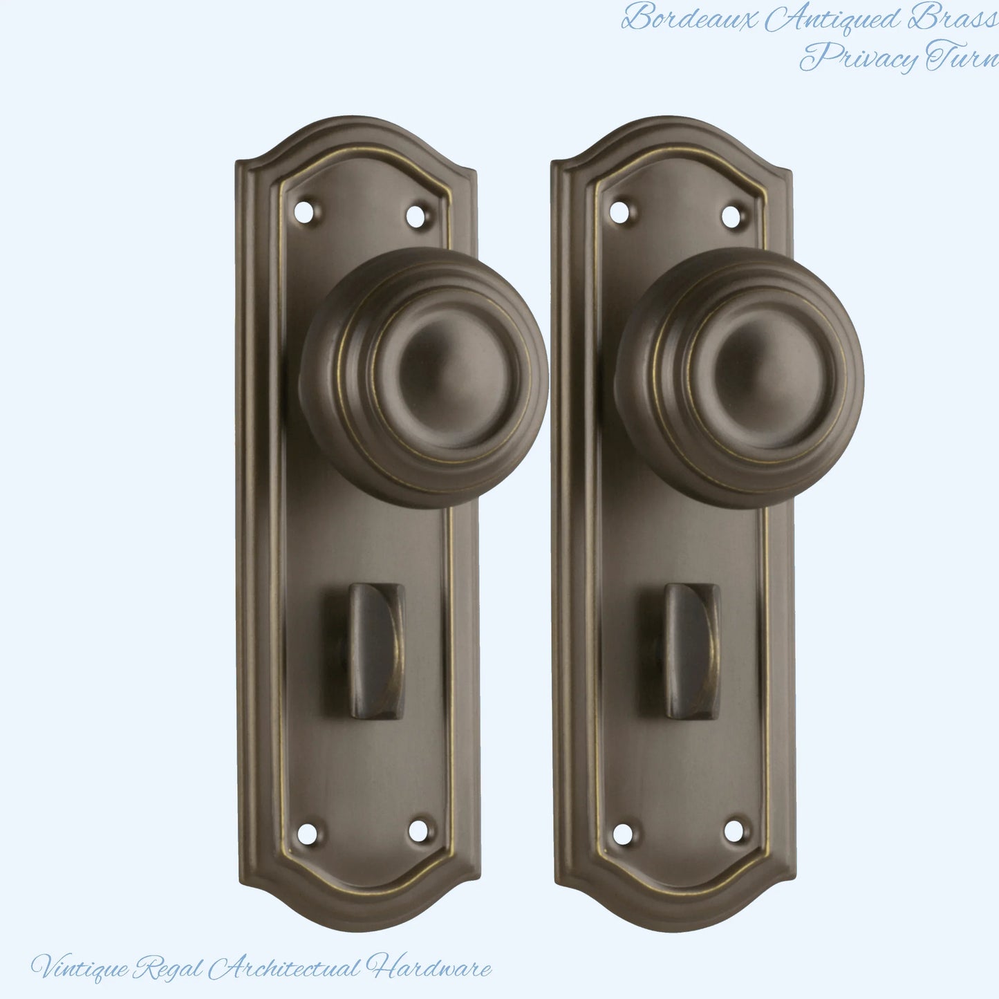 Antiqued Brass Bordeaux Door knob W/backplate 175 x 58mm - Vintique Concepts