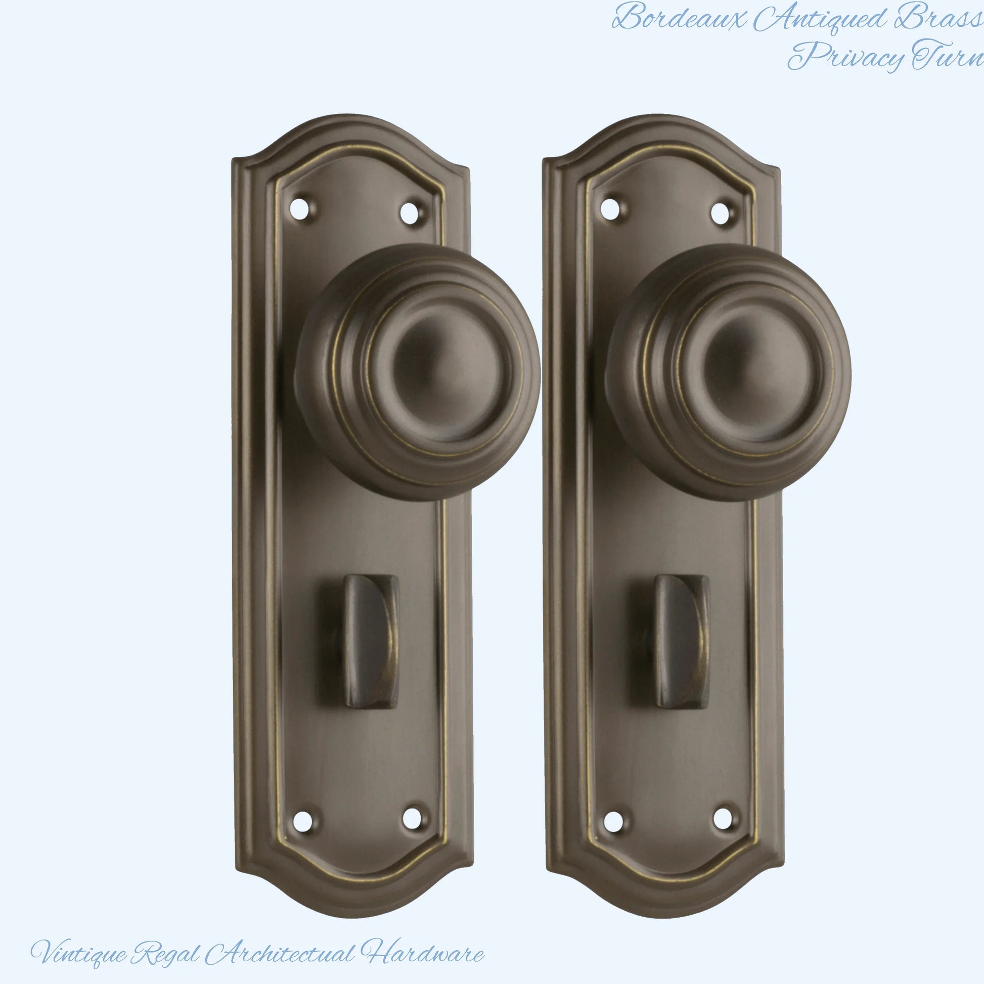 Antiqued Brass Bordeaux Door knob W/backplate 175 x 58mm - Vintique Concepts