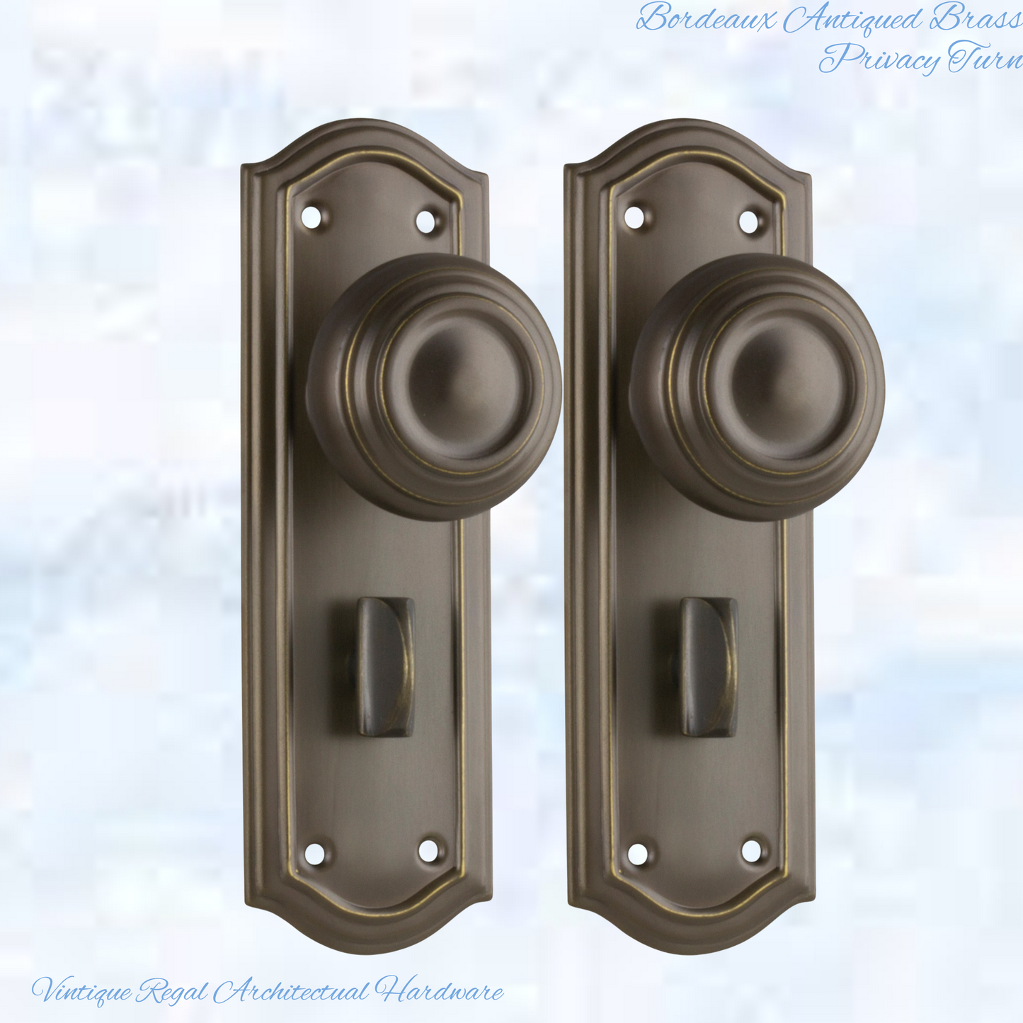 Antiqued Brass Bordeaux Door knob W/backplate 175 x 58mm