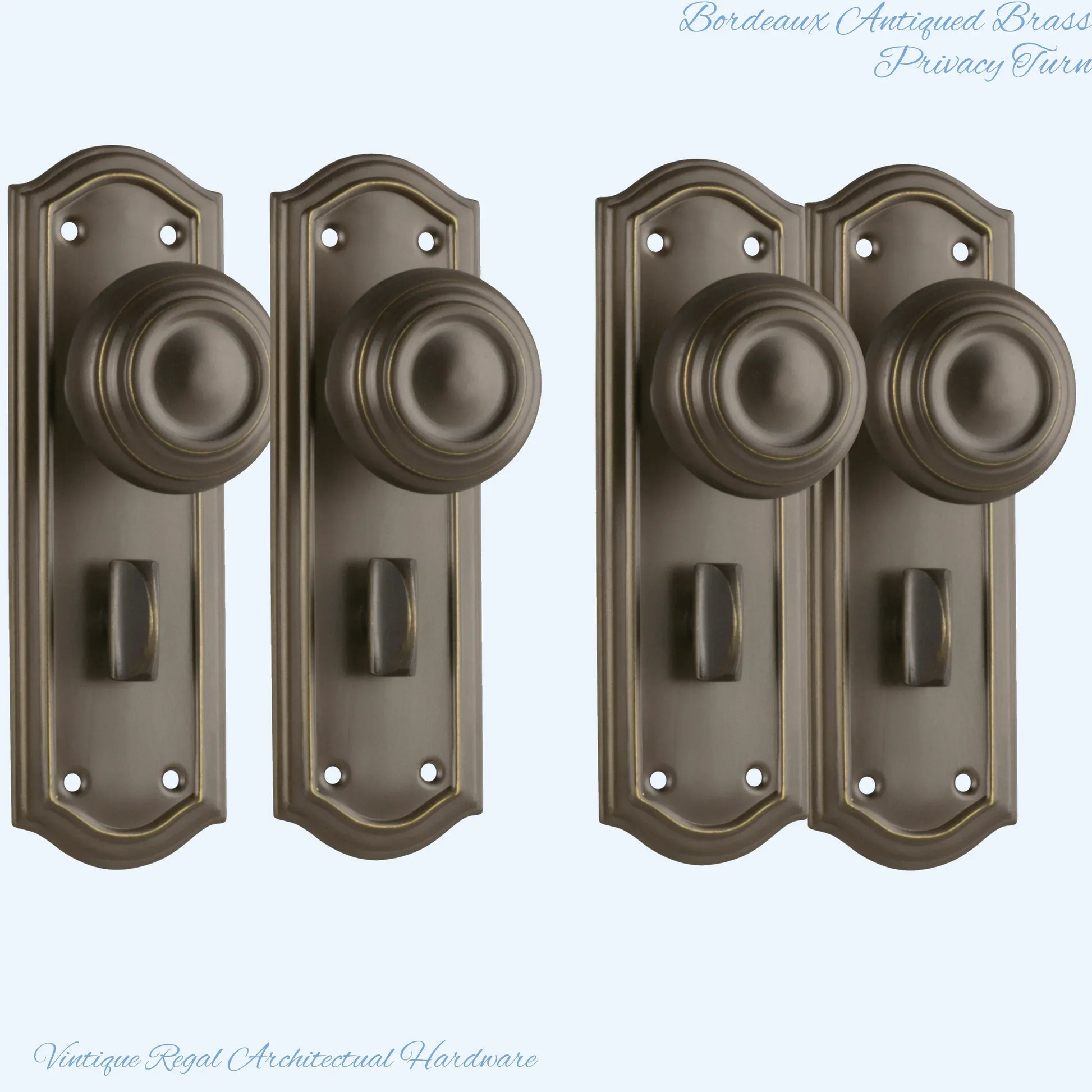 Antiqued Brass Bordeaux Door knob W/backplate 175 x 58mm - Vintique Concepts