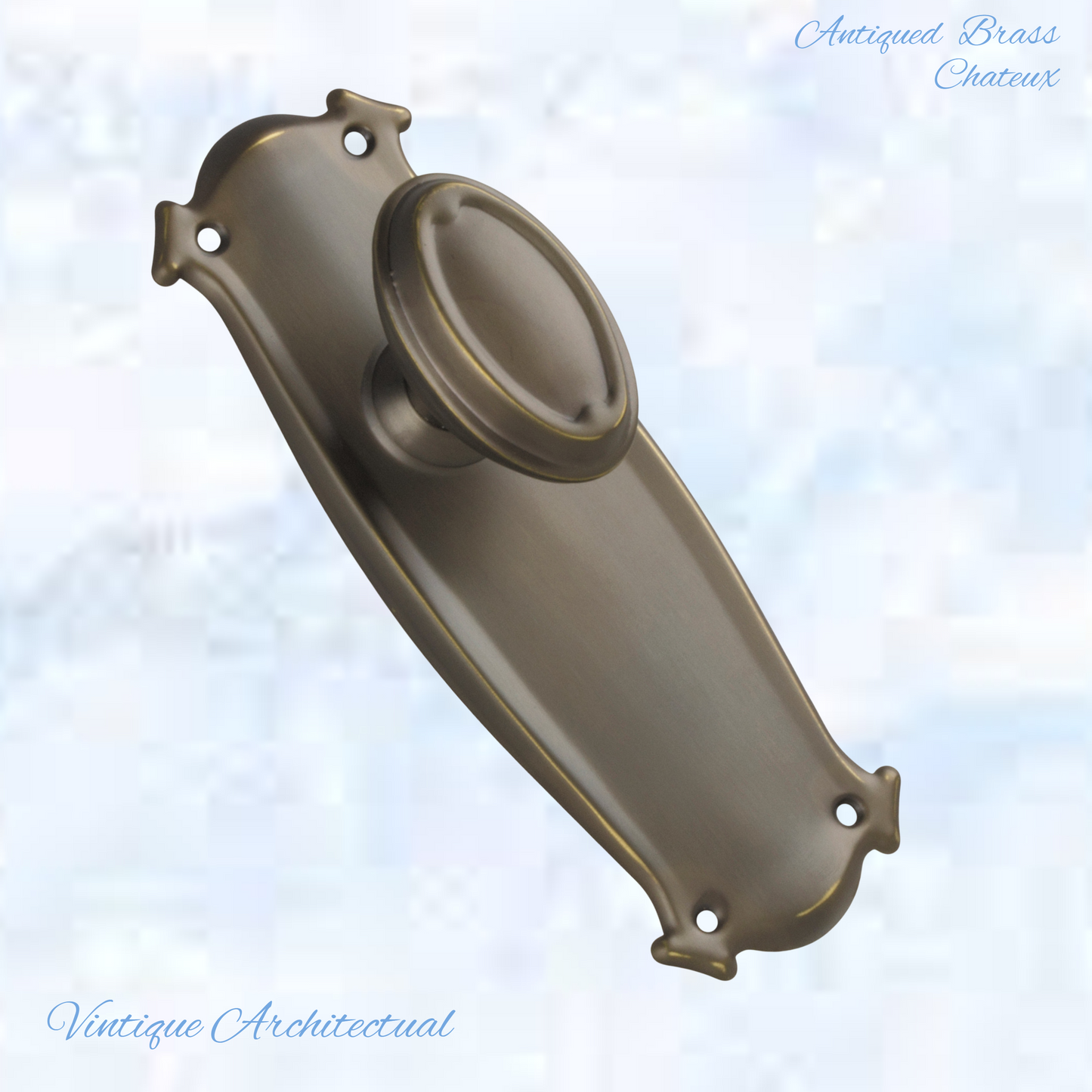 Antiqued Brass Chateau Door knob W/backplate 197 x 68mm