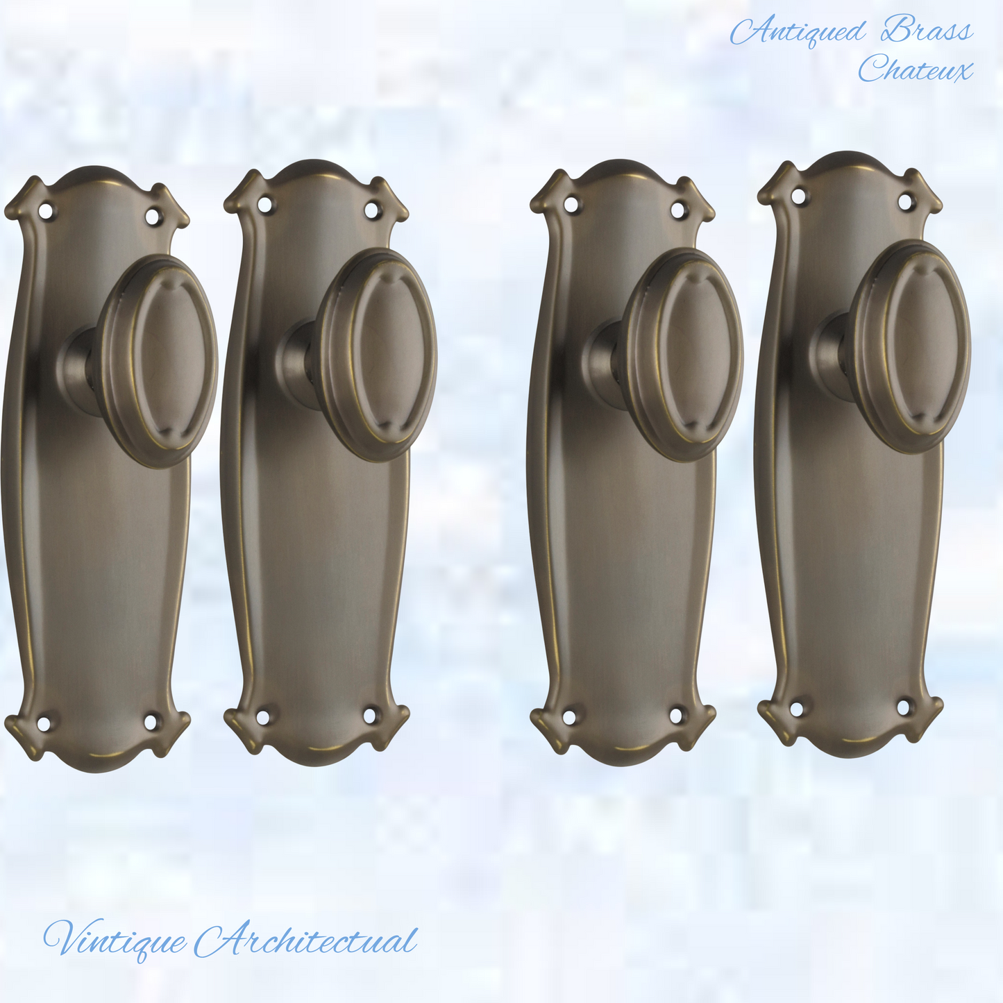 Antiqued Brass Chateau Door knob W/backplate 197 x 68mm