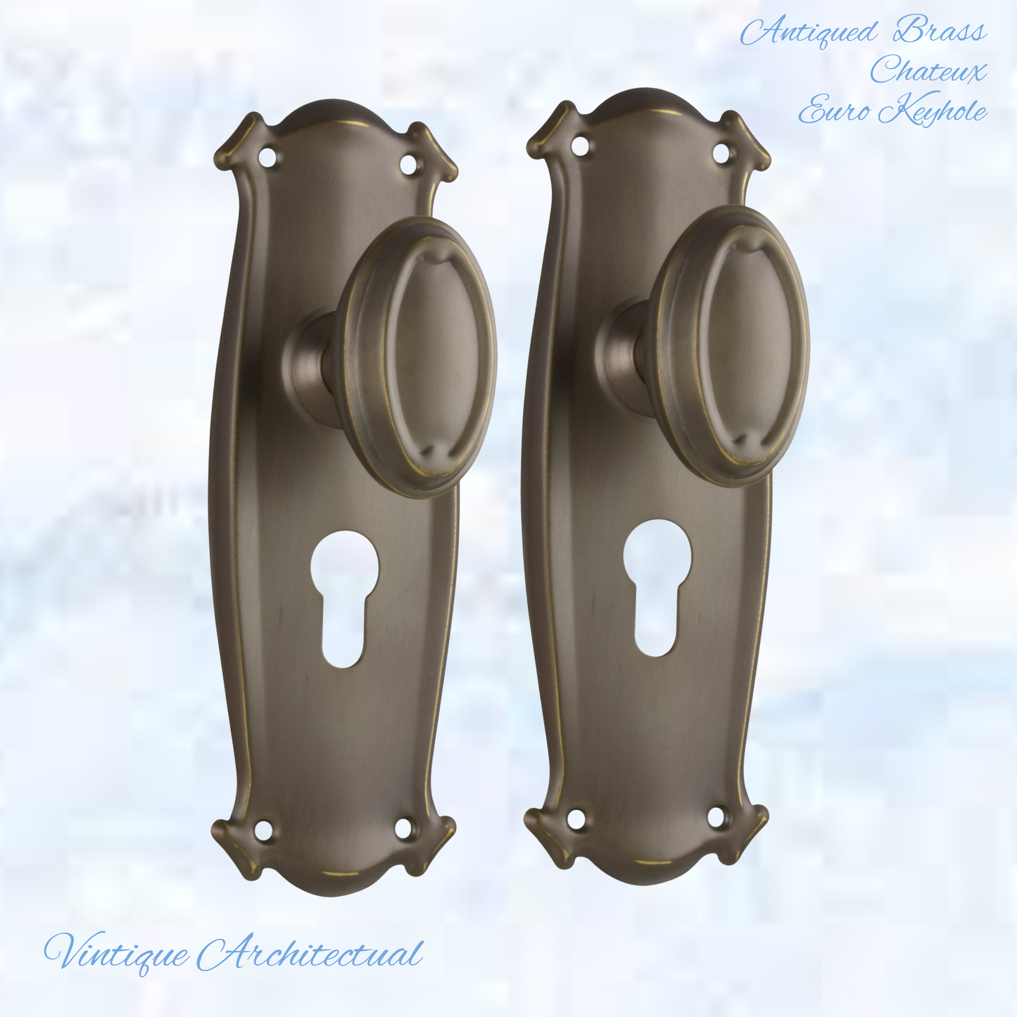 Antiqued Brass Chateau Door knob W/backplate 197 x 68mm