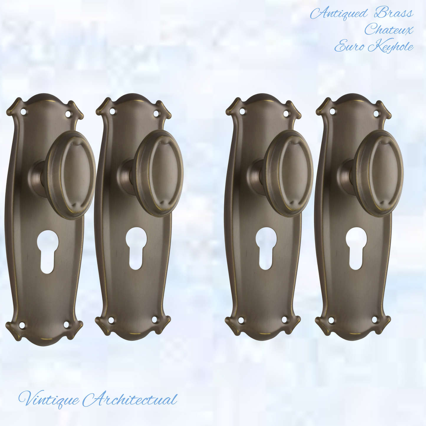 Antiqued Brass Chateau Door knob W/backplate 197 x 68mm