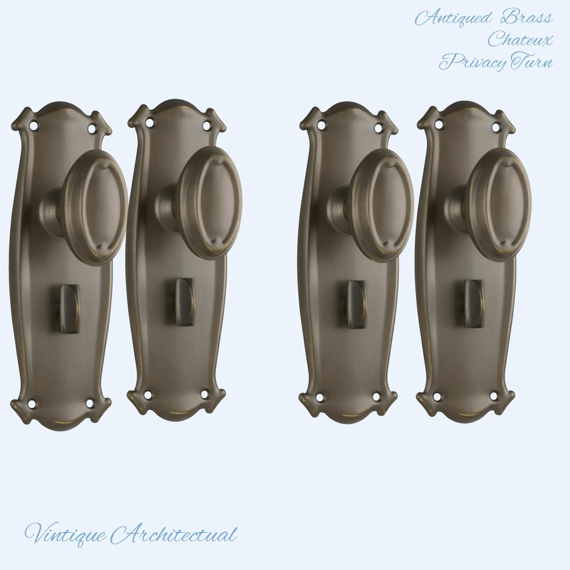 Antiqued Brass Chateau Door knob W/backplate 197 x 68mm - Vintique Concepts