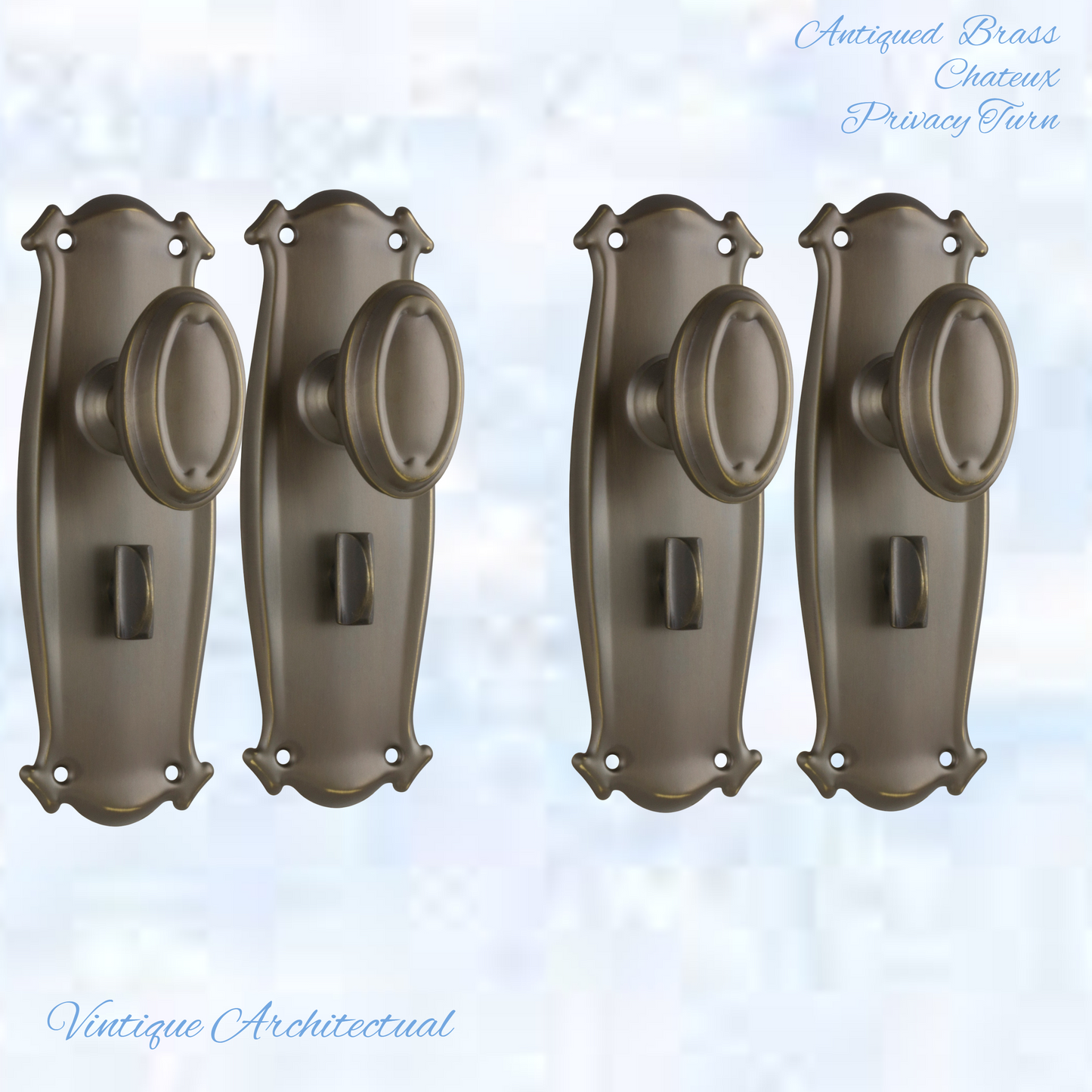 Antiqued Brass Chateau Door knob W/backplate 197 x 68mm