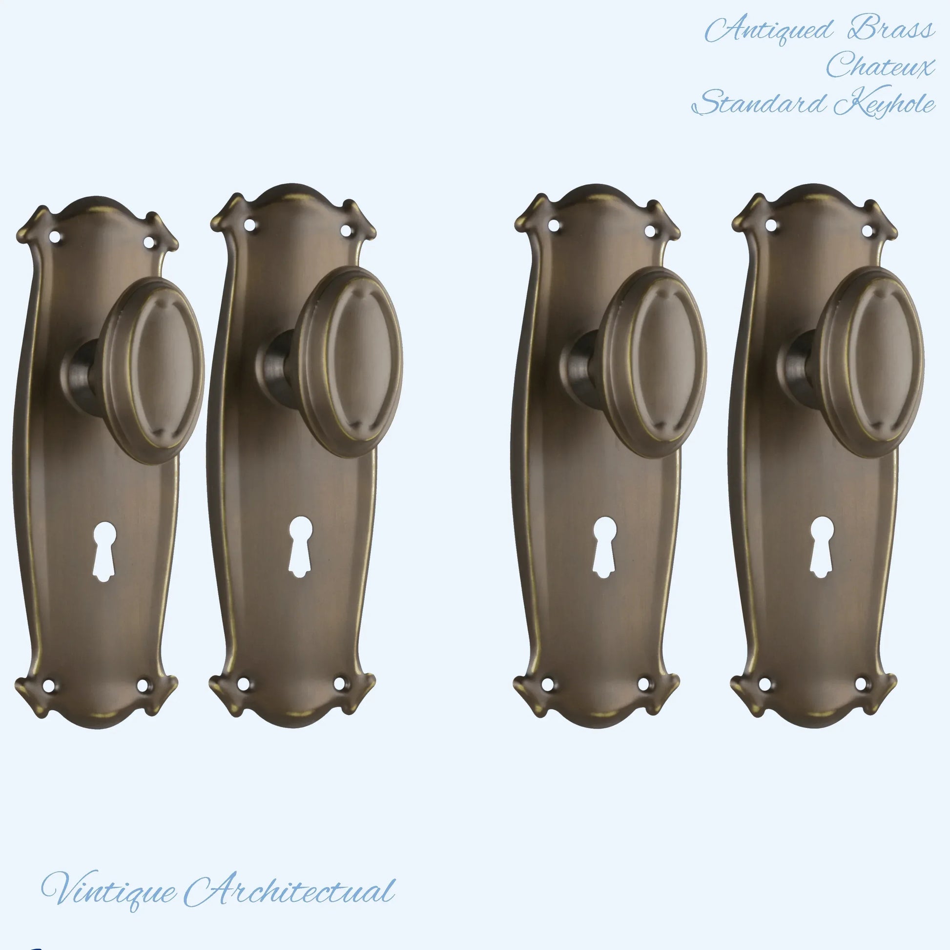 Antiqued Brass Chateau Door knob W/backplate 197 x 68mm - Vintique Concepts