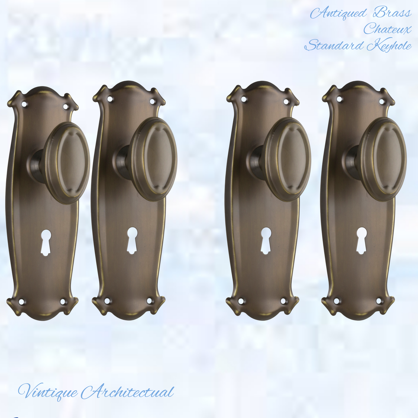 Antiqued Brass Chateau Door knob W/backplate 197 x 68mm