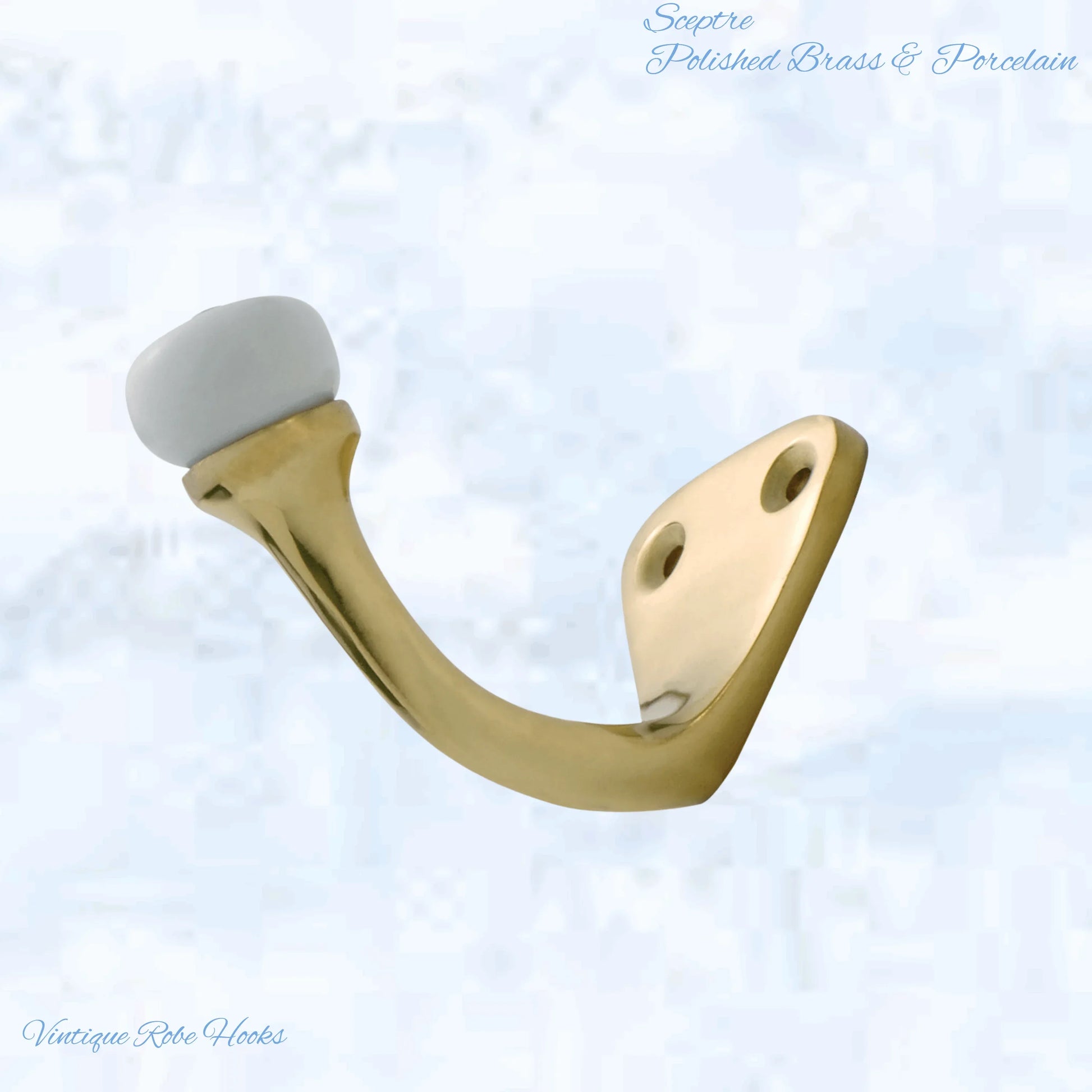 Sceptre Brass & Porcelain Hook 45mm high (x70mm) 7 Finishes - Vintique Concepts