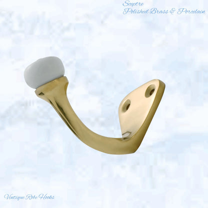 Sceptre Brass & Porcelain Hook 45mm high (x70mm) 7 Finishes - Vintique Concepts