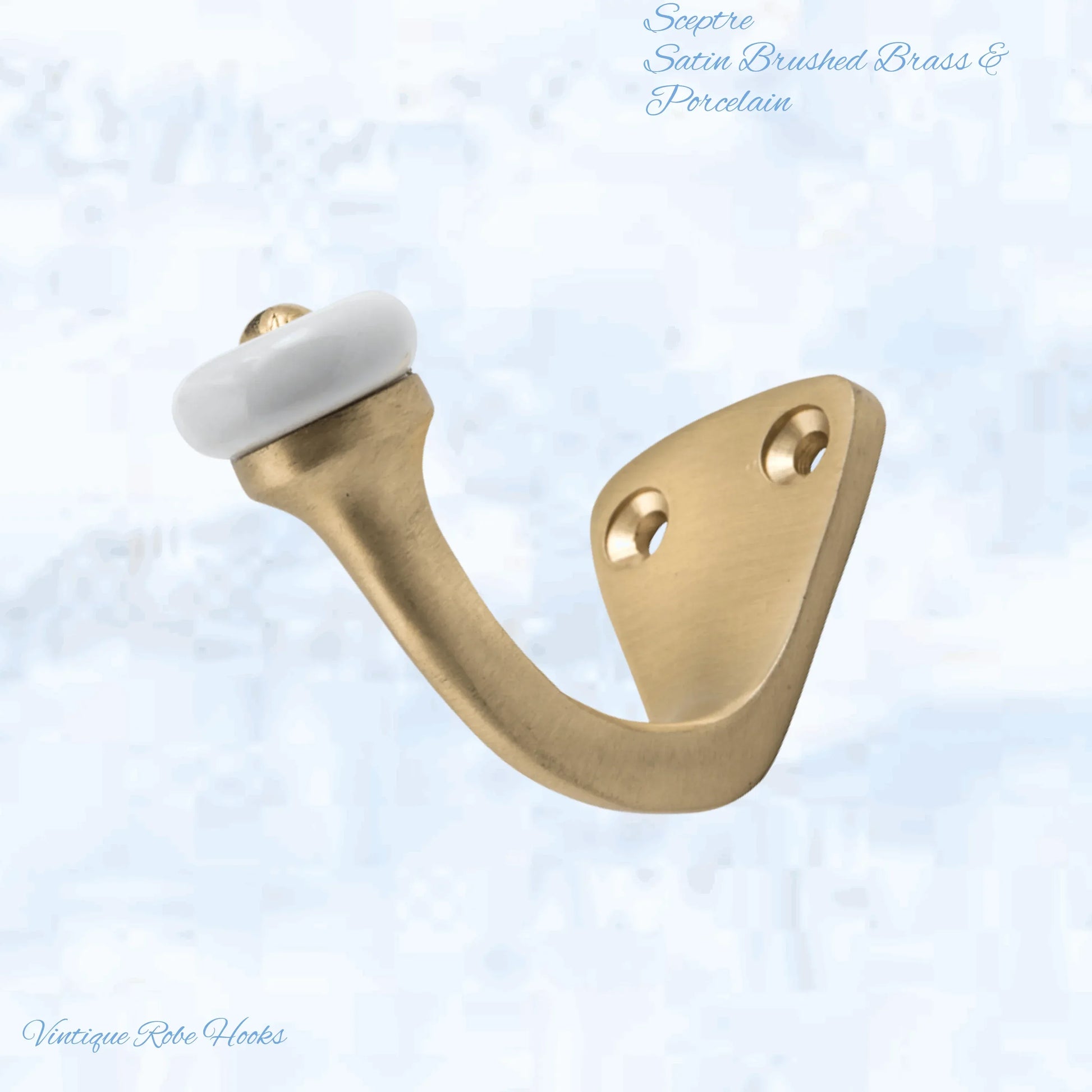Sceptre Brass & Porcelain Hook 45mm high (x70mm) 7 Finishes - Vintique Concepts