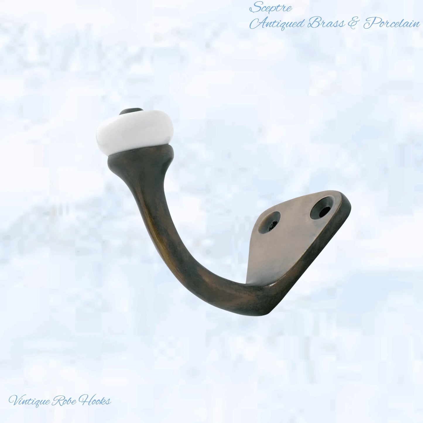 Sceptre Brass & Porcelain Hook 45mm high (x70mm) 7 Finishes - Vintique Concepts