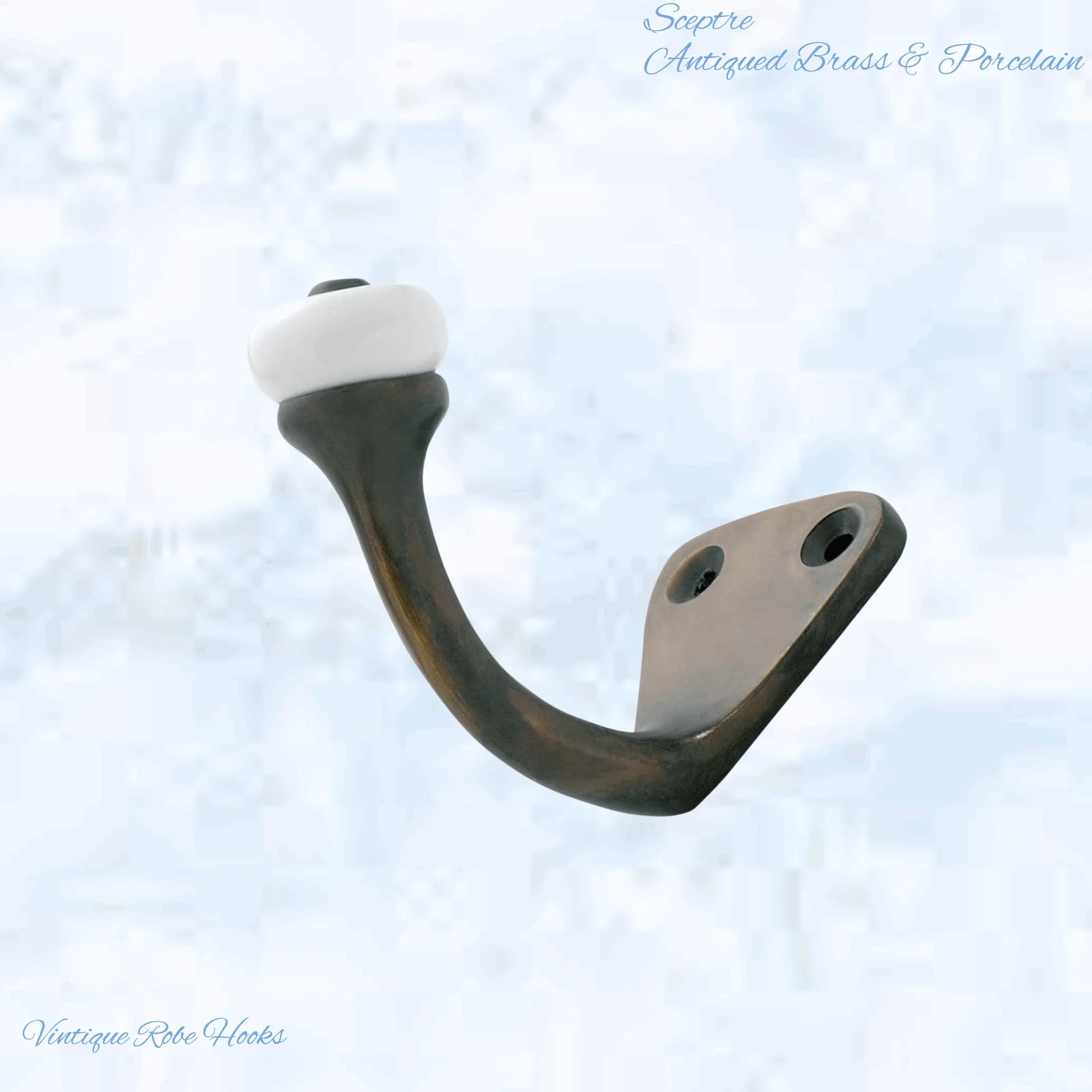 Sceptre Brass & Porcelain Hook 45mm high (x70mm) 7 Finishes - Vintique Concepts
