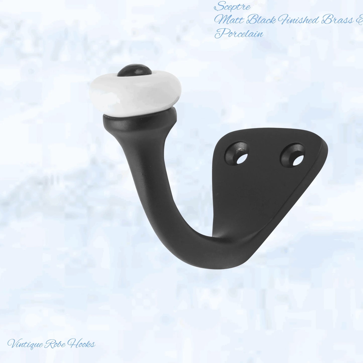 Sceptre Brass & Porcelain Hook 45mm high (x70mm) 7 Finishes - Vintique Concepts