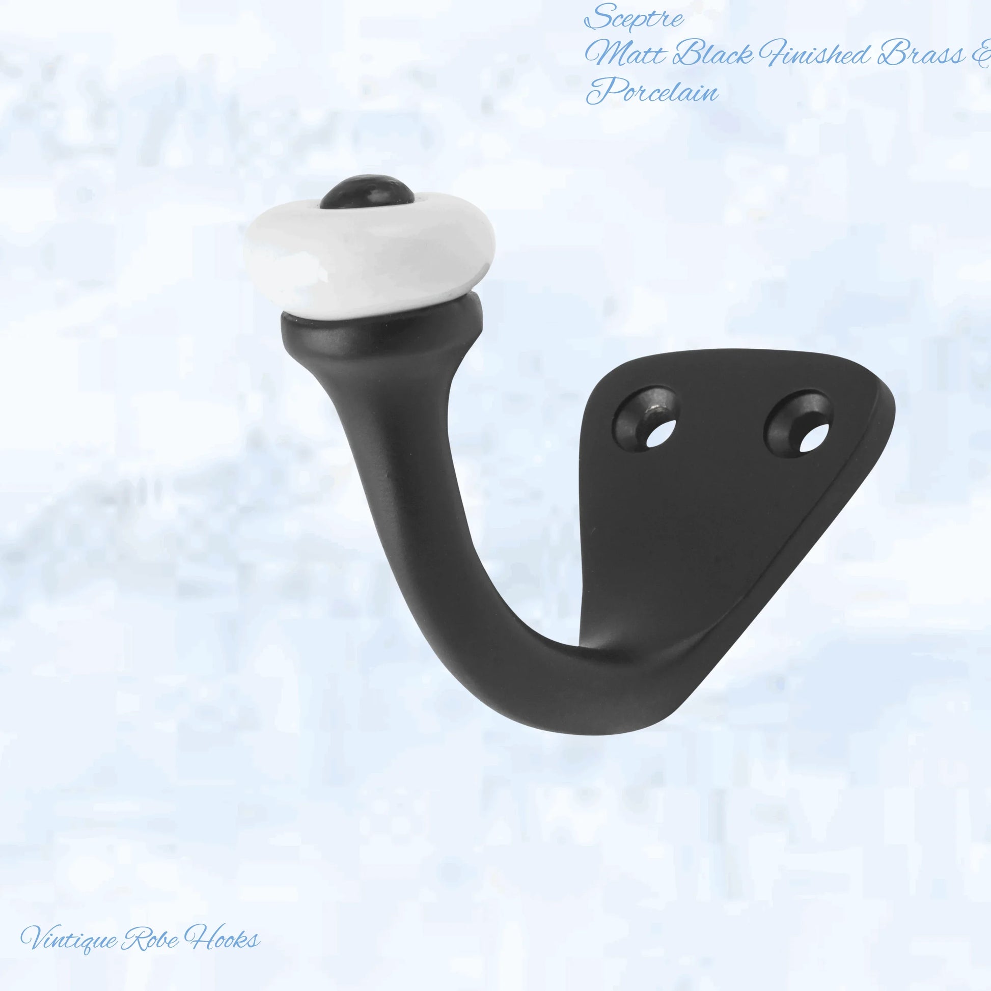 Sceptre Brass & Porcelain Hook 45mm high (x70mm) 7 Finishes - Vintique Concepts