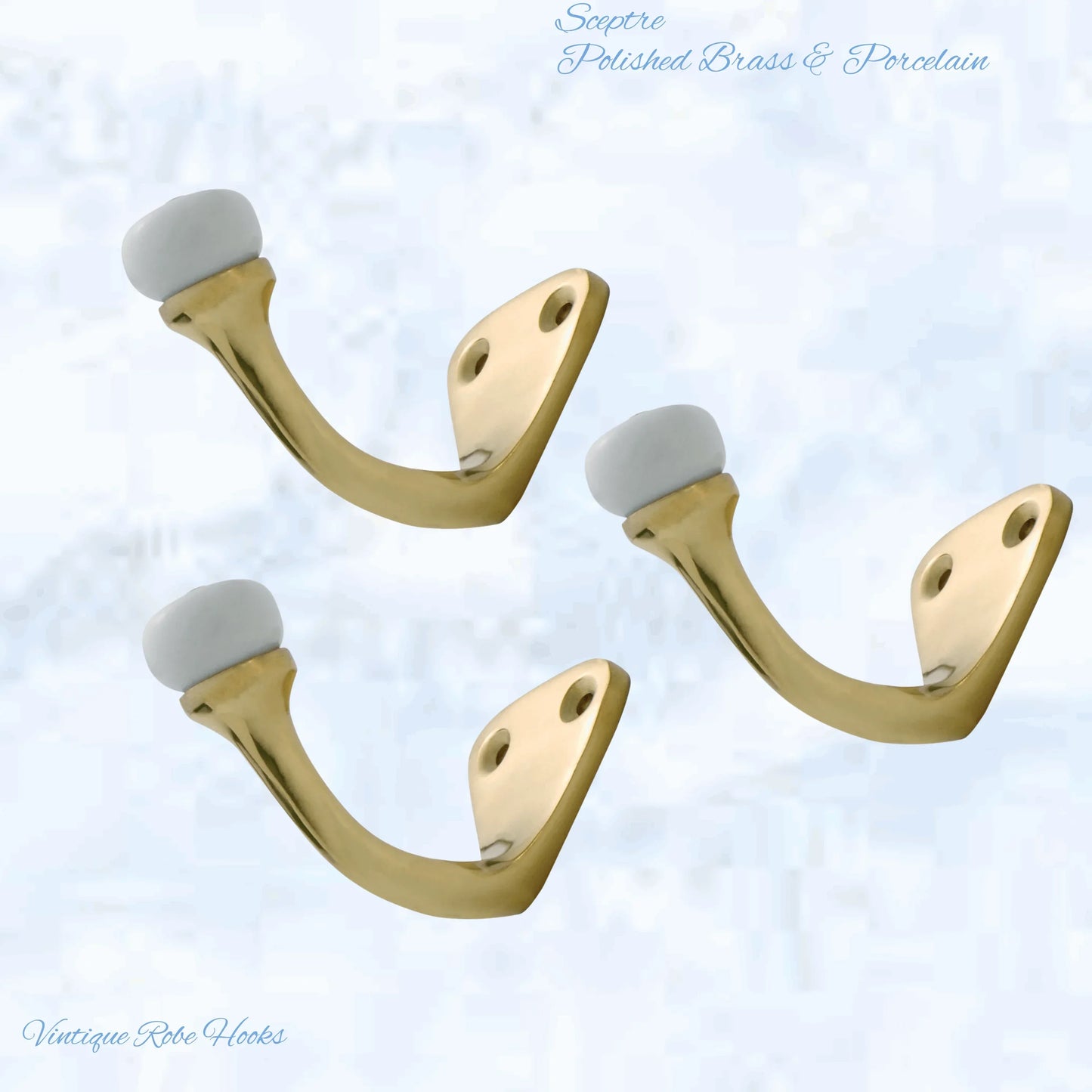 Sceptre Brass & Porcelain Hook 45mm high (x70mm) 7 Finishes - Vintique Concepts