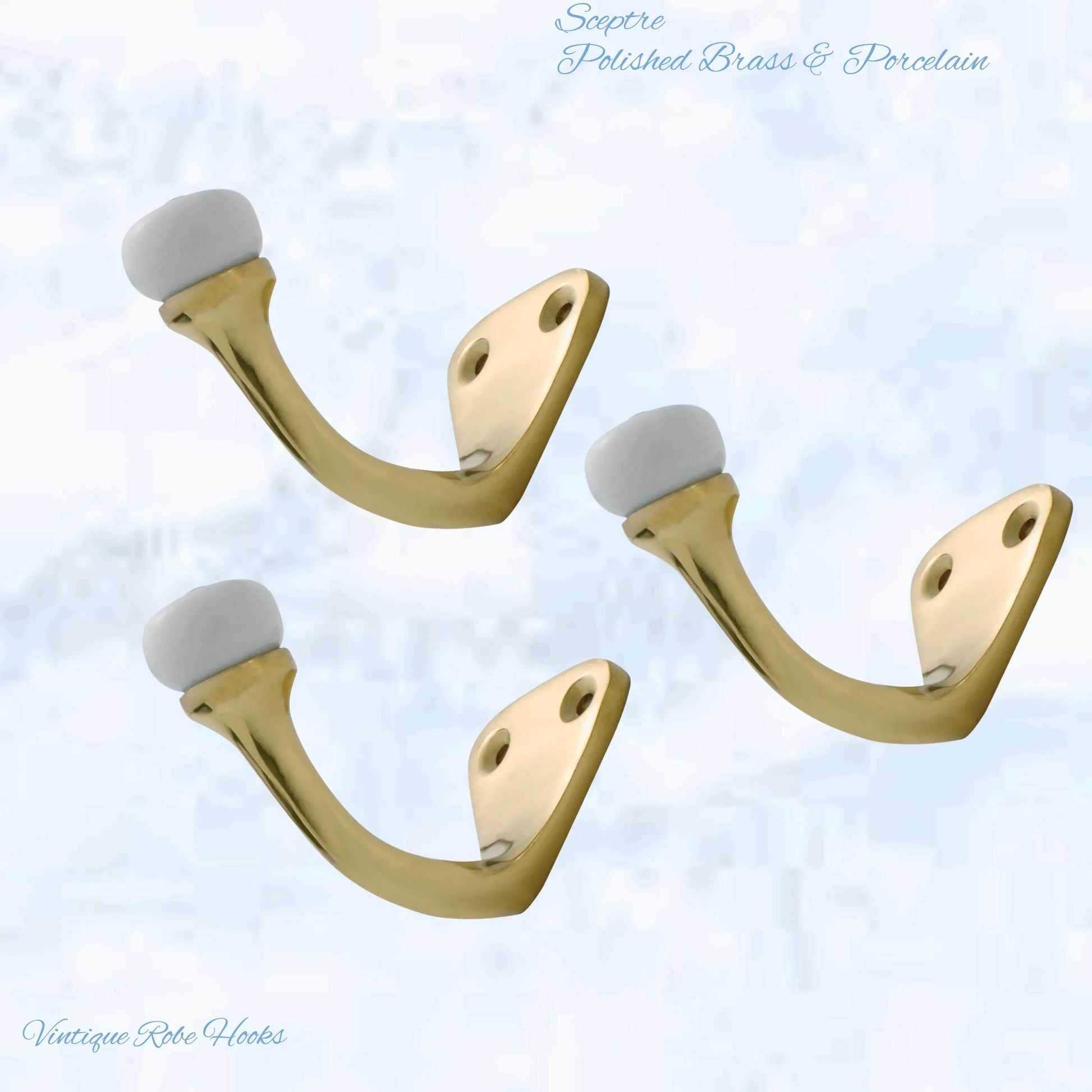 Sceptre Brass & Porcelain Hook 45mm high (x70mm) 7 Finishes - Vintique Concepts