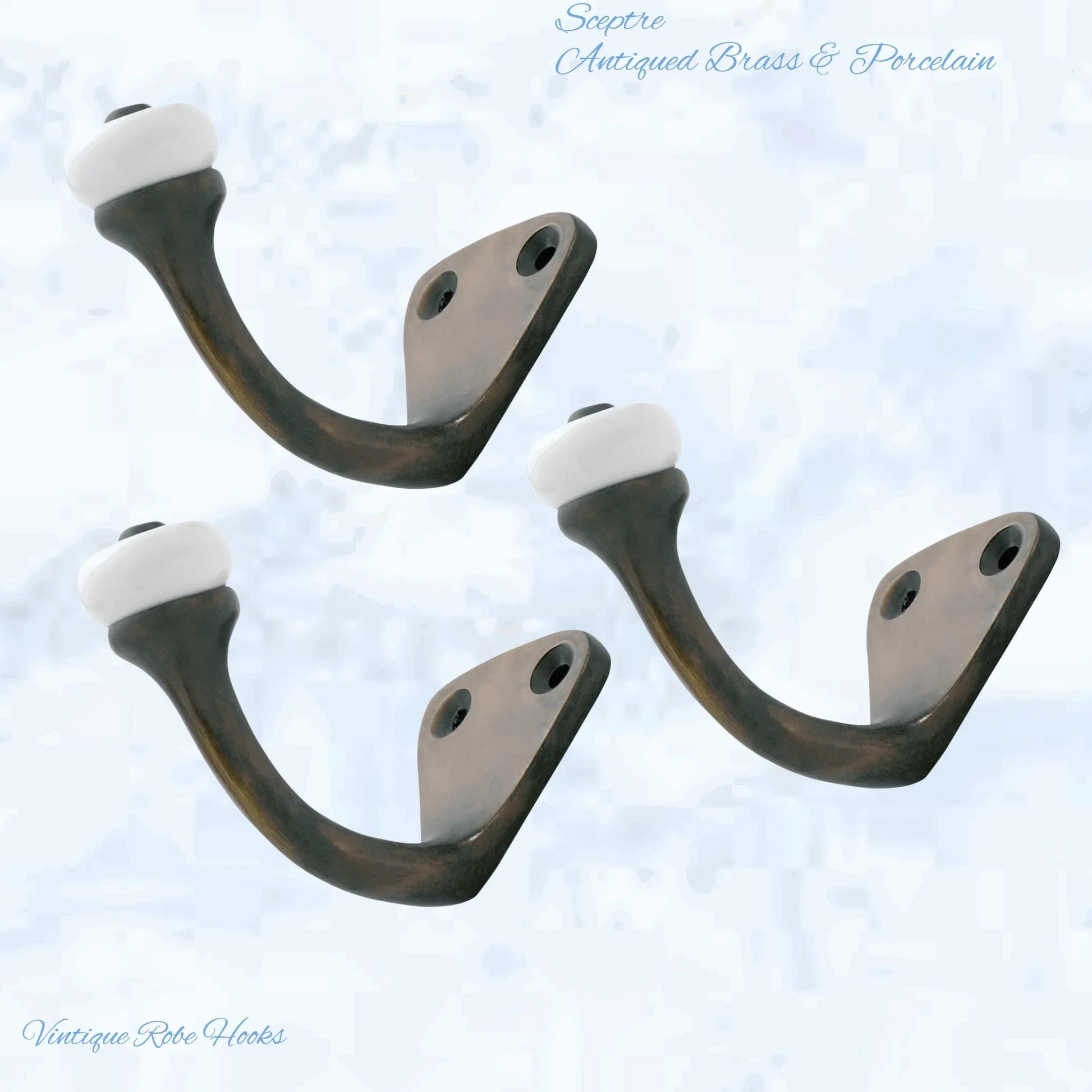Sceptre Brass & Porcelain Hook 45mm high (x70mm) 7 Finishes - Vintique Concepts