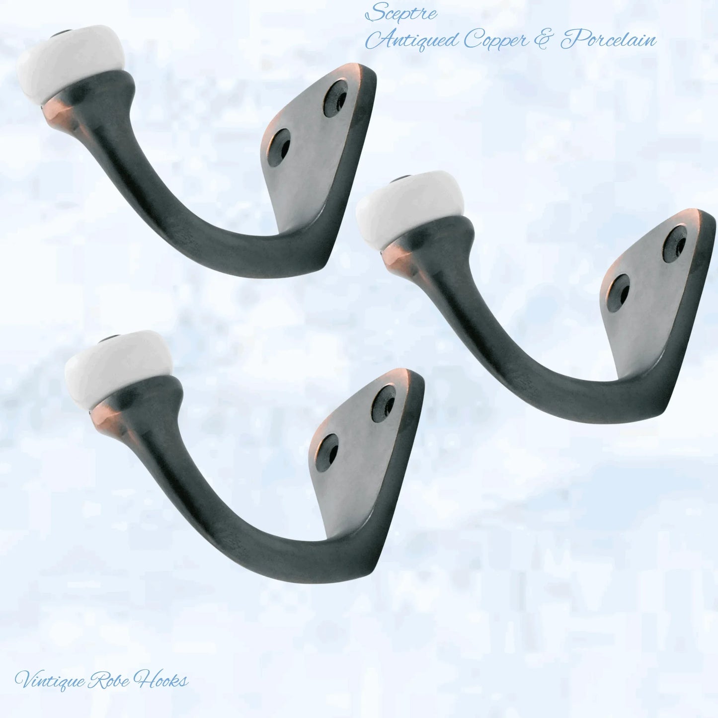 Sceptre Brass & Porcelain Hook 45mm high (x70mm) 7 Finishes - Vintique Concepts