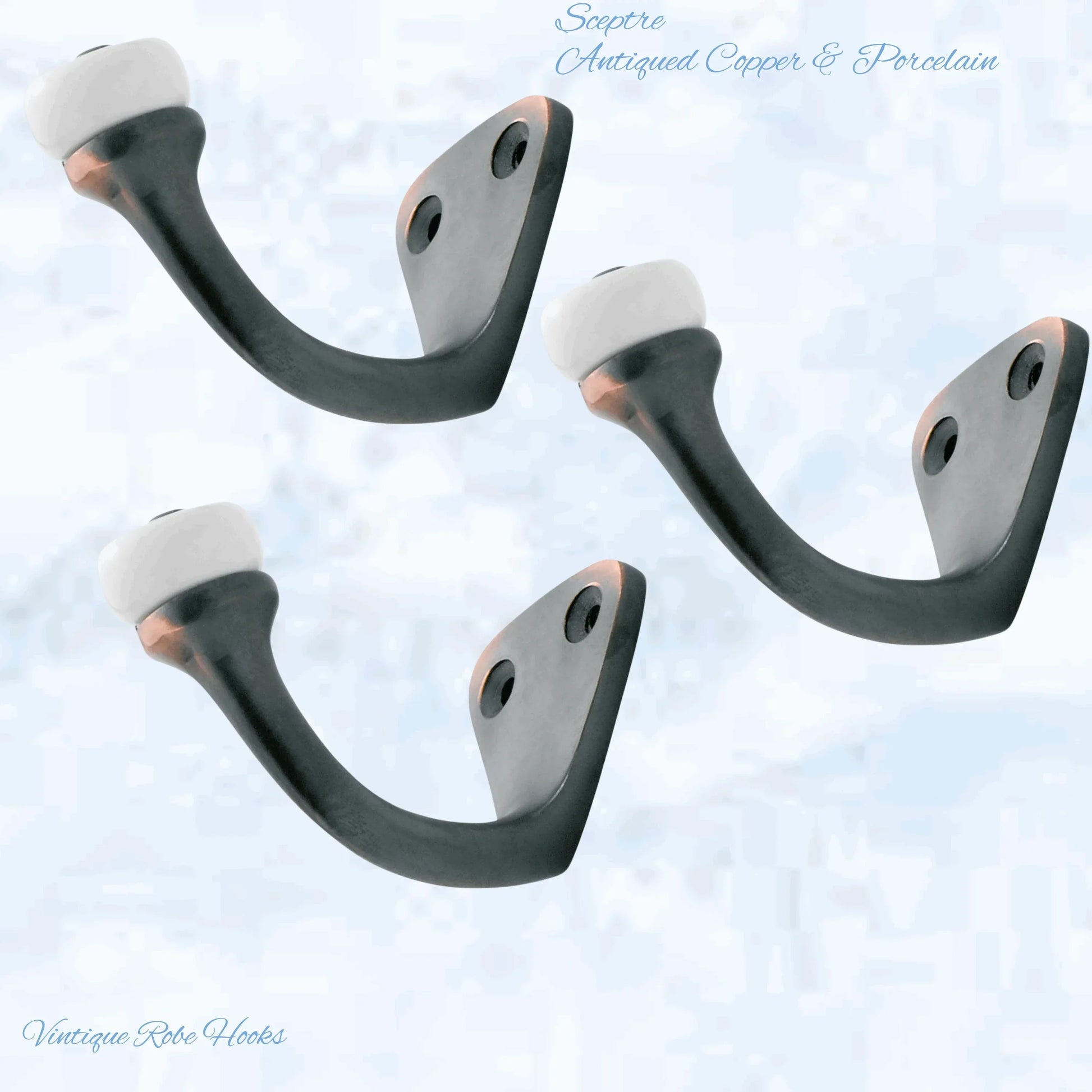 Sceptre Brass & Porcelain Hook 45mm high (x70mm) 7 Finishes - Vintique Concepts