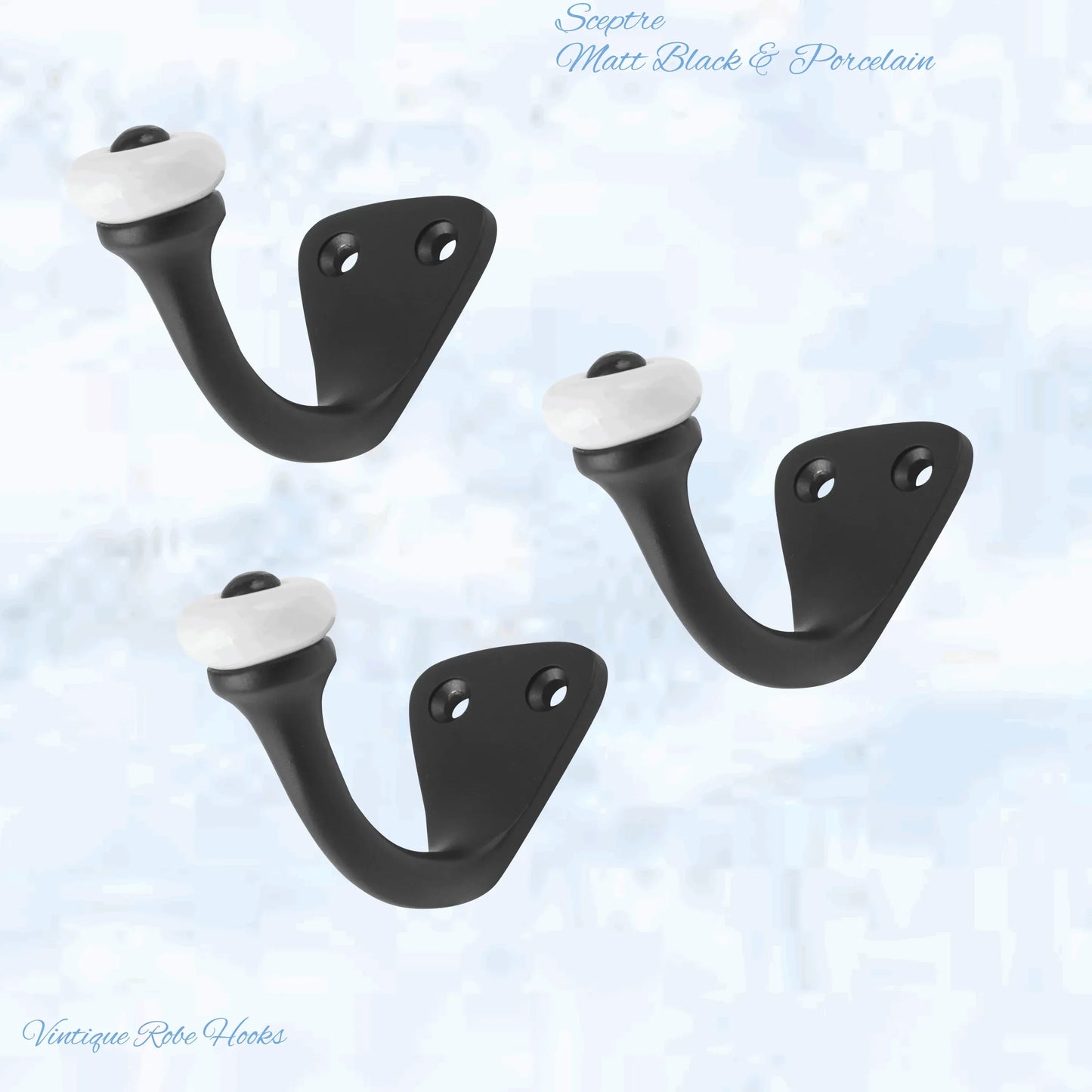 Sceptre Brass & Porcelain Hook 45mm high (x70mm) 7 Finishes - Vintique Concepts