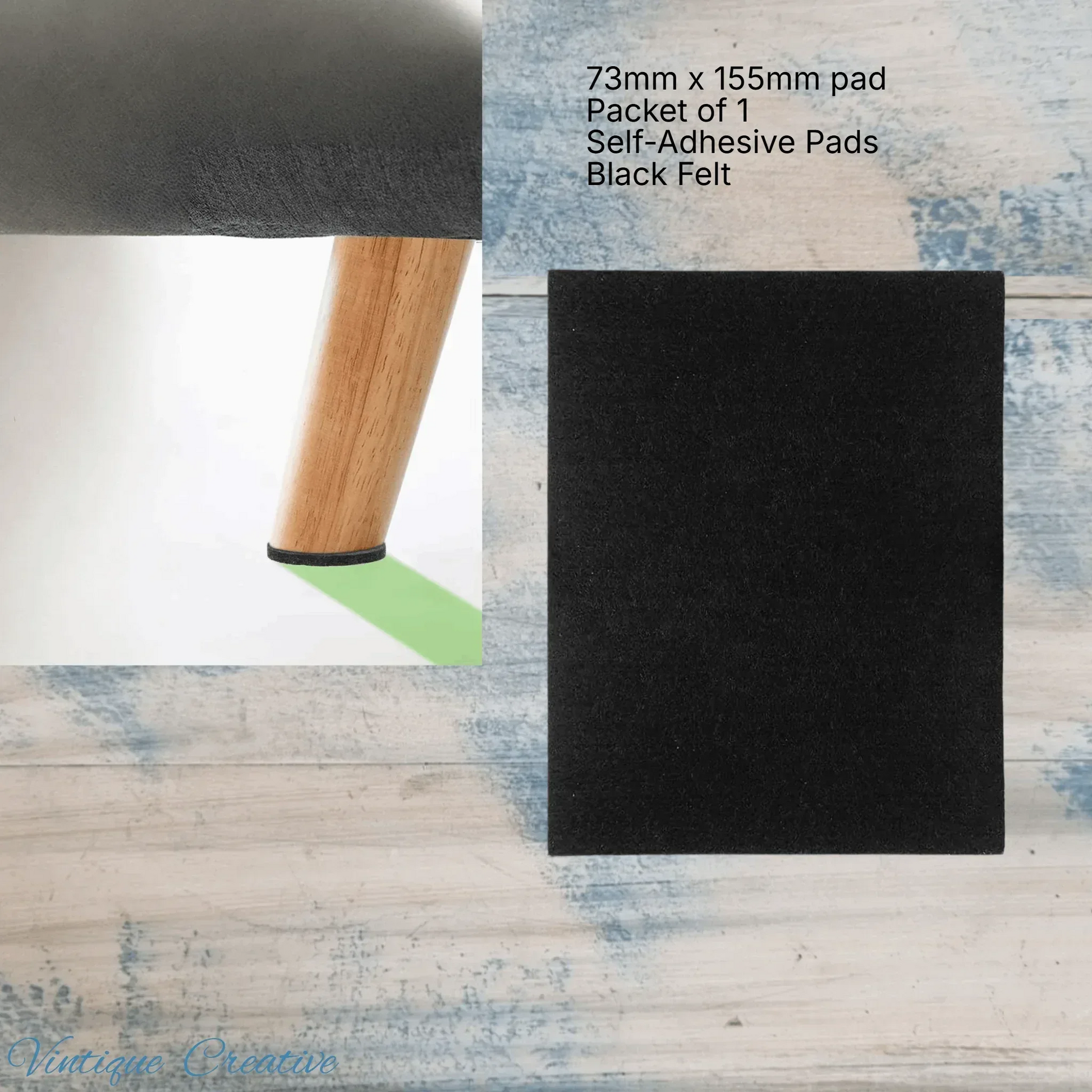 Self-Adhesive Felt Furniture pad -73mm x 155mm (pkt 1) protect your floors - Vintique Concepts
