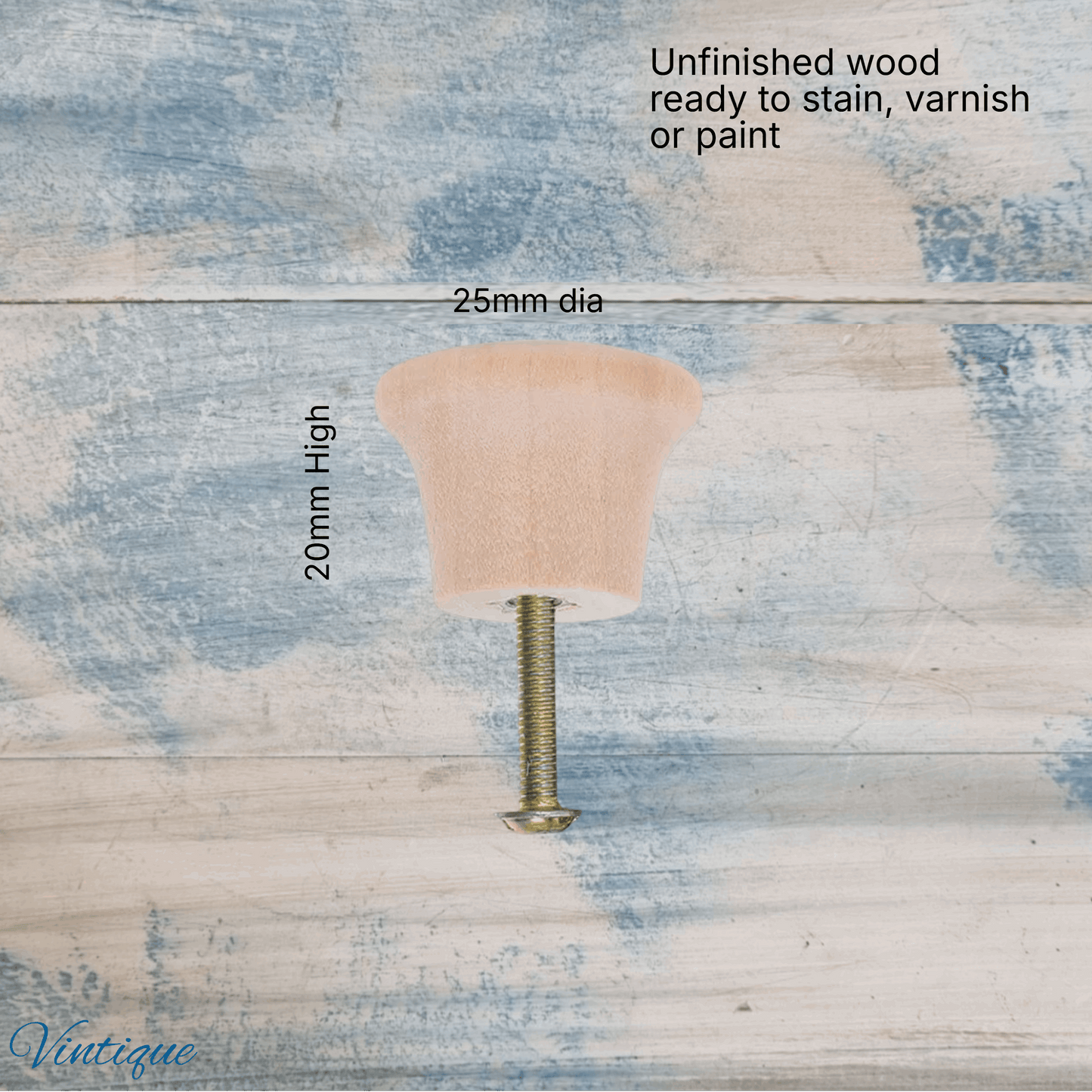tappered Natural Wood Round furniture knob 25mm dia