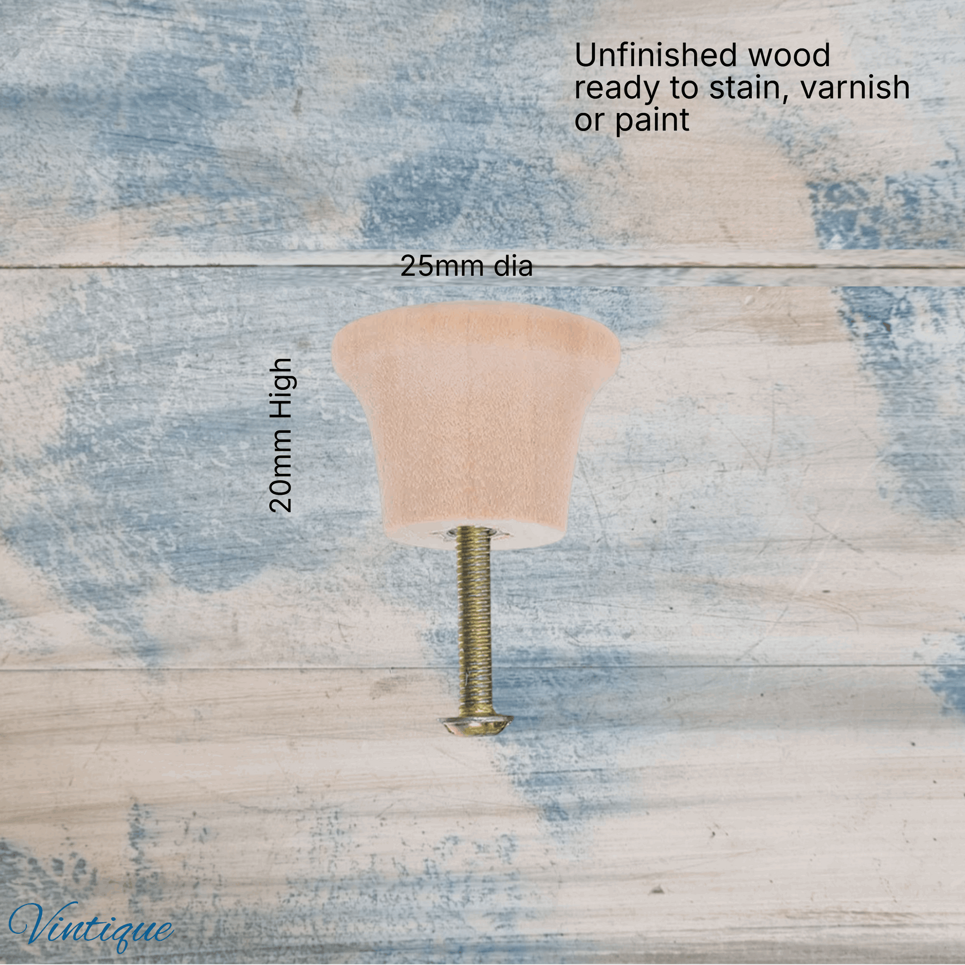 tappered Natural Wood Round furniture knob 25mm dia