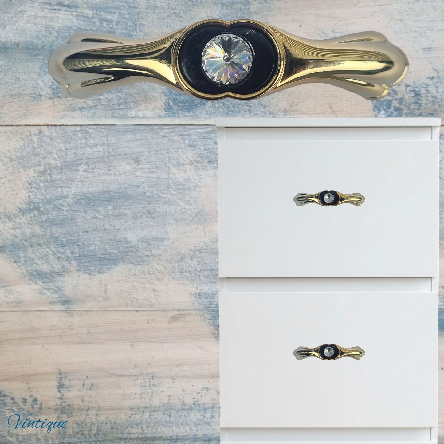 Gold Drawer Handle with Faux Diamond inlay 96mm long